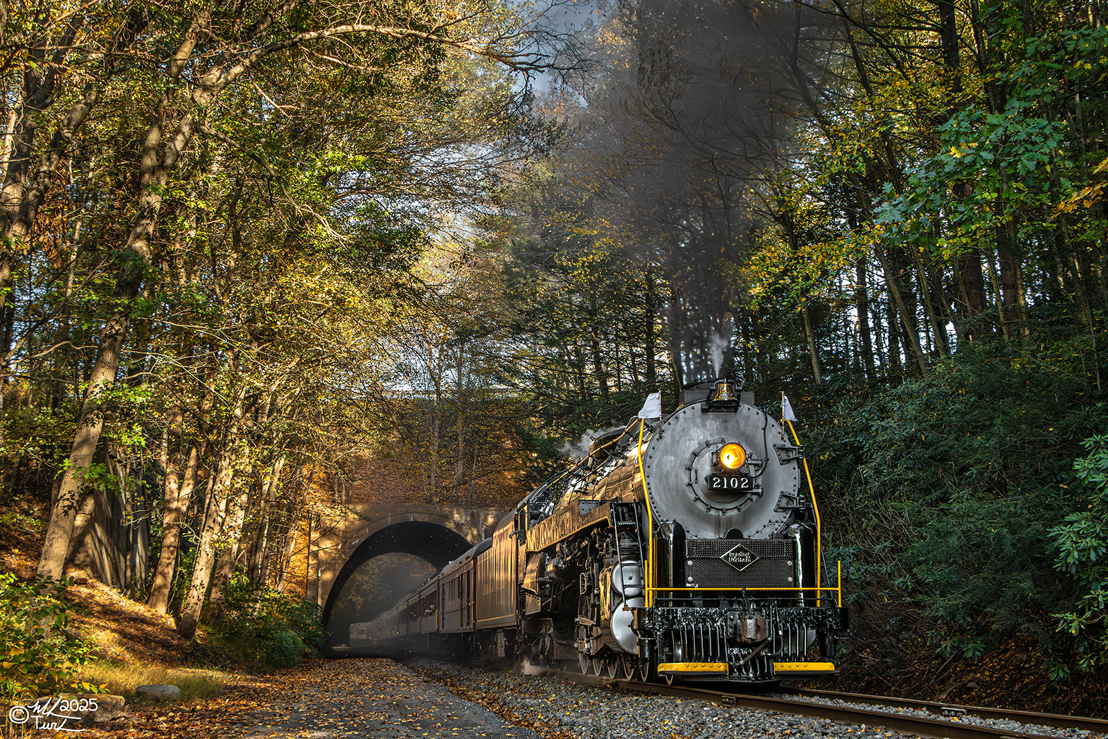 RDG 2102 is a class T-1 and  is pictured in Nesquehoning, Pennsylvania, USA.  This was taken along the Nesquehoning Tunnel on the Reading Company. Photo Copyright: Mark Turkovich uploaded to Railroad Gallery on 02/09/2025. This photograph of RDG 2102 was taken on Saturday, October 05, 2024. All Rights Reserved. 