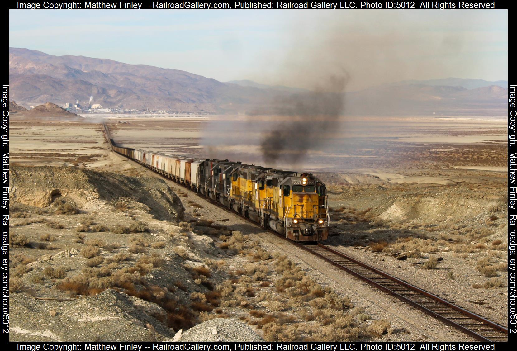 TRC 2008 is a class EMD SD40-2 and  is pictured in Trona, California, USA.  This was taken along the Trona-Searles Mainline on the Trona Railway. Photo Copyright: Matthew Finley uploaded to Railroad Gallery on 02/13/2025. This photograph of TRC 2008 was taken on Monday, December 23, 2024. All Rights Reserved. 