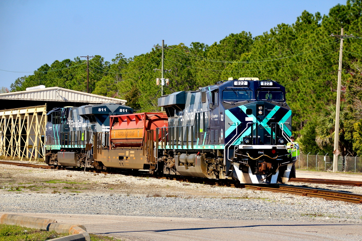 FEC 822 is a class GE ES44AC and  is pictured in Jacksonville , Florida, USA.  This was taken along the Jacksonville/FEC on the Florida East Coast Railway. Photo Copyright: Rick Doughty uploaded to Railroad Gallery on 03/01/2025. This photograph of FEC 822 was taken on Wednesday, February 26, 2025. All Rights Reserved. 