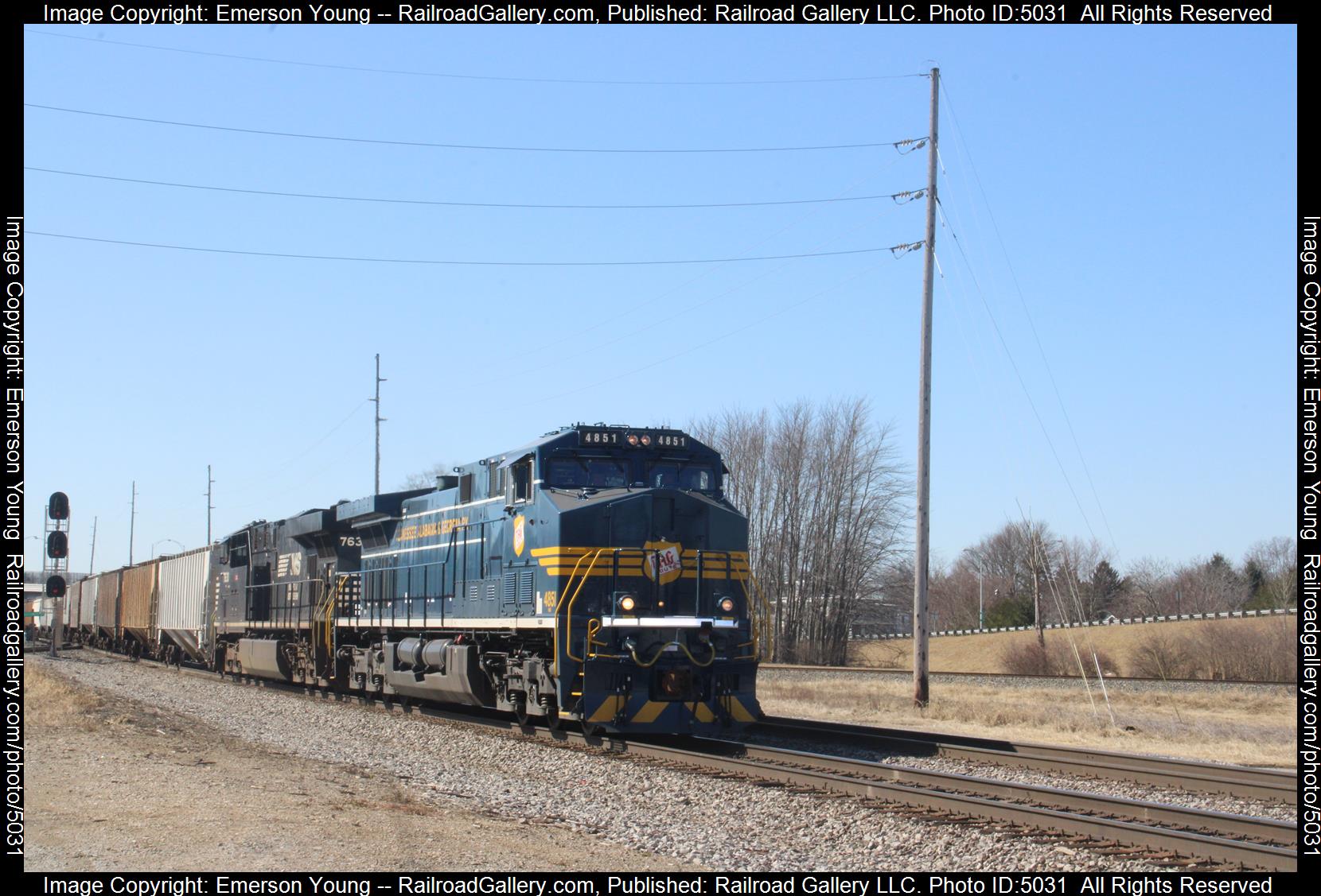 NS 4851 is a class Acc44c6m and  is pictured in Bellevue , Ohio, USA.  This was taken along the Sandusky District  on the Norfolk Southern. Photo Copyright: Emerson Young uploaded to Railroad Gallery on 03/10/2025. This photograph of NS 4851 was taken on Monday, March 10, 2025. All Rights Reserved. 