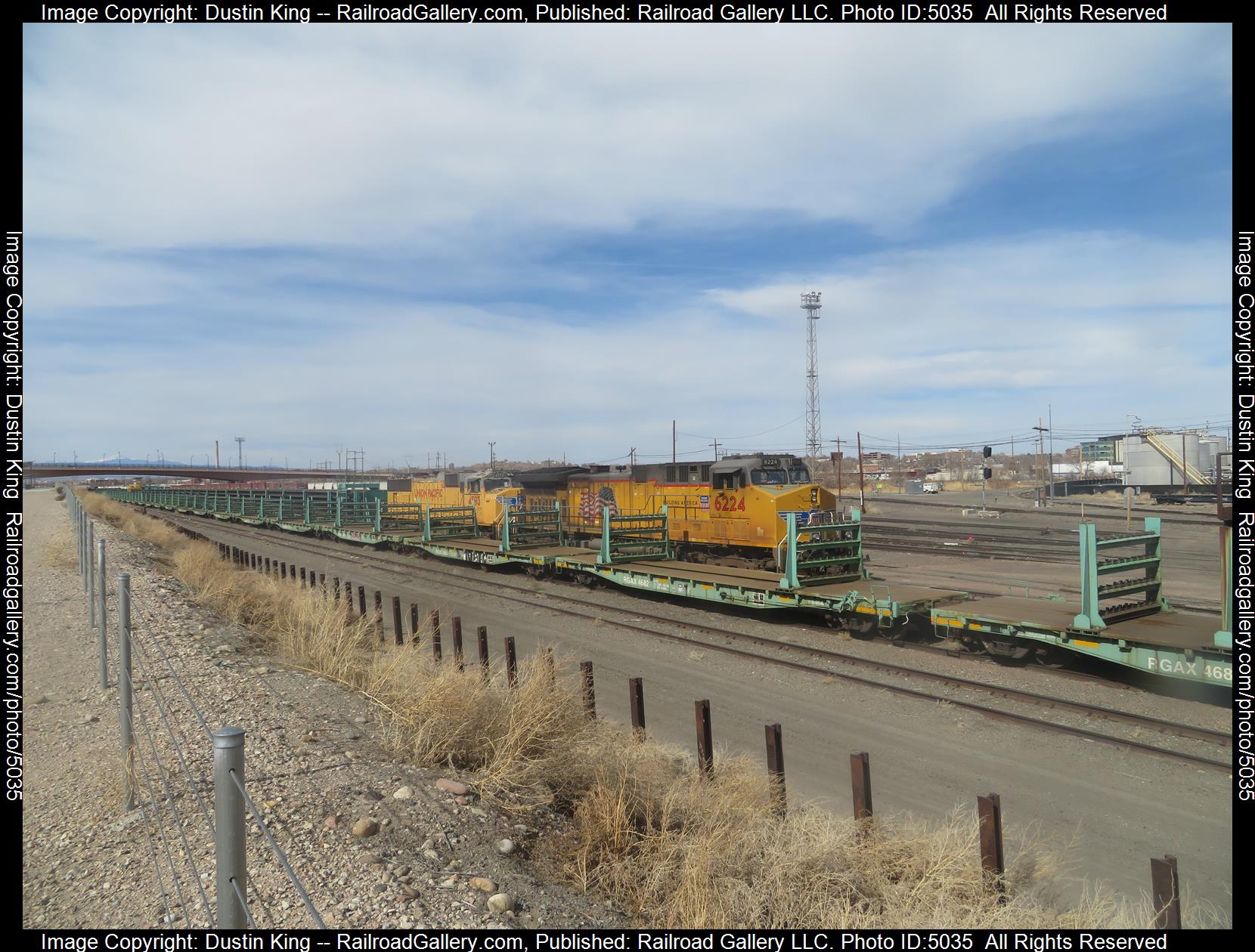 6224 is a class GE C44ACM and  is pictured in Pueblo, Colorado, USA.  This was taken along the Colorado Joint Line  on the Union Pacific Railroad. Photo Copyright: Dustin King uploaded to Railroad Gallery on 03/13/2025. This photograph of 6224 was taken on Tuesday, March 11, 2025. All Rights Reserved. 