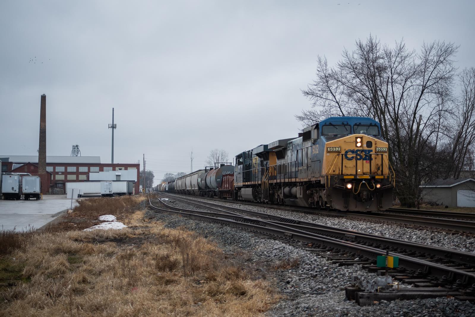 CSXT 9032 is a class GE C44-9W (Dash 9-44CW) and  is pictured in Nappanee, Indiana, USA.  This was taken along the Garrett Subdivision on the CSX Transportation. Photo Copyright: Spencer Harman uploaded to Railroad Gallery on 01/04/2023. This photograph of CSXT 9032 was taken on Sunday, January 01, 2023. All Rights Reserved. 