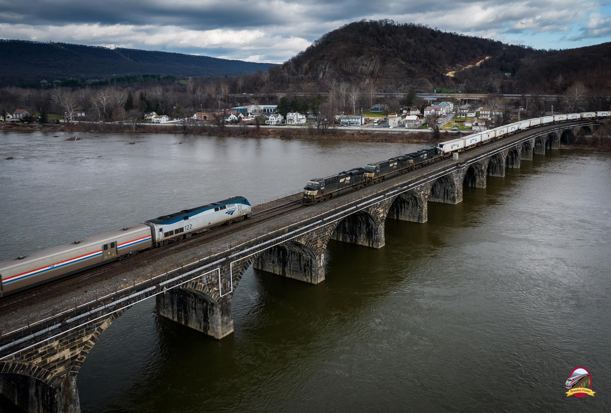 AMTK 122 is a class GE P42DC and  is pictured in Rockville, Pennsylvania, USA.  This was taken along the Pittsburgh Line on the Amtrak. Photo Copyright: Brandon Fiume uploaded to Railroad Gallery on 01/05/2023. This photograph of AMTK 122 was taken on Sunday, December 18, 2022. All Rights Reserved. 