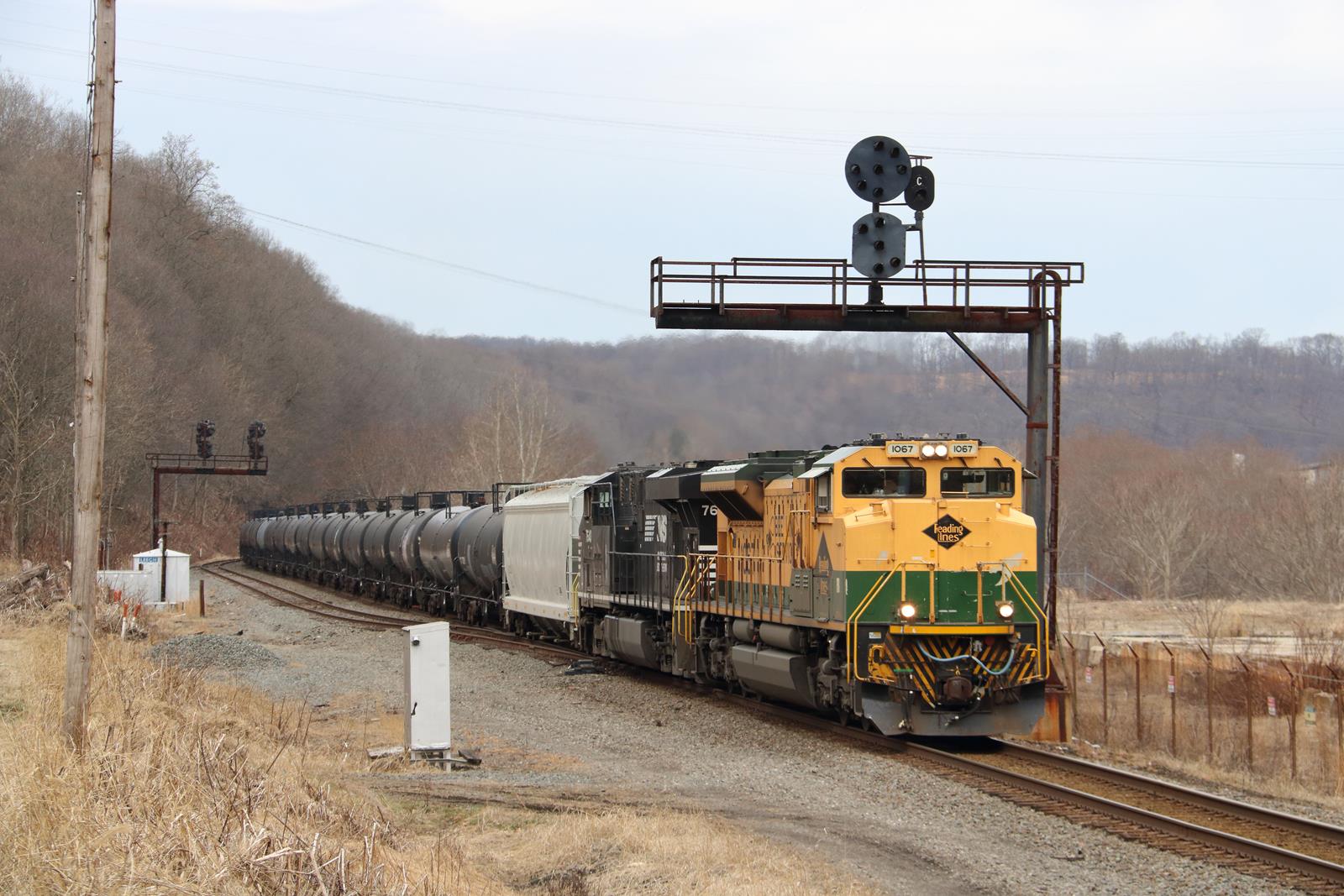 NS 1067 is a class EMD SD70ACe and  is pictured in Leechburg, Pennsylvania, USA.  This was taken along the NS Conemaugh Line on the Norfolk Southern. Photo Copyright: Marc Lingenfelter uploaded to Railroad Gallery on 01/09/2023. This photograph of NS 1067 was taken on Thursday, April 12, 2018. All Rights Reserved. 