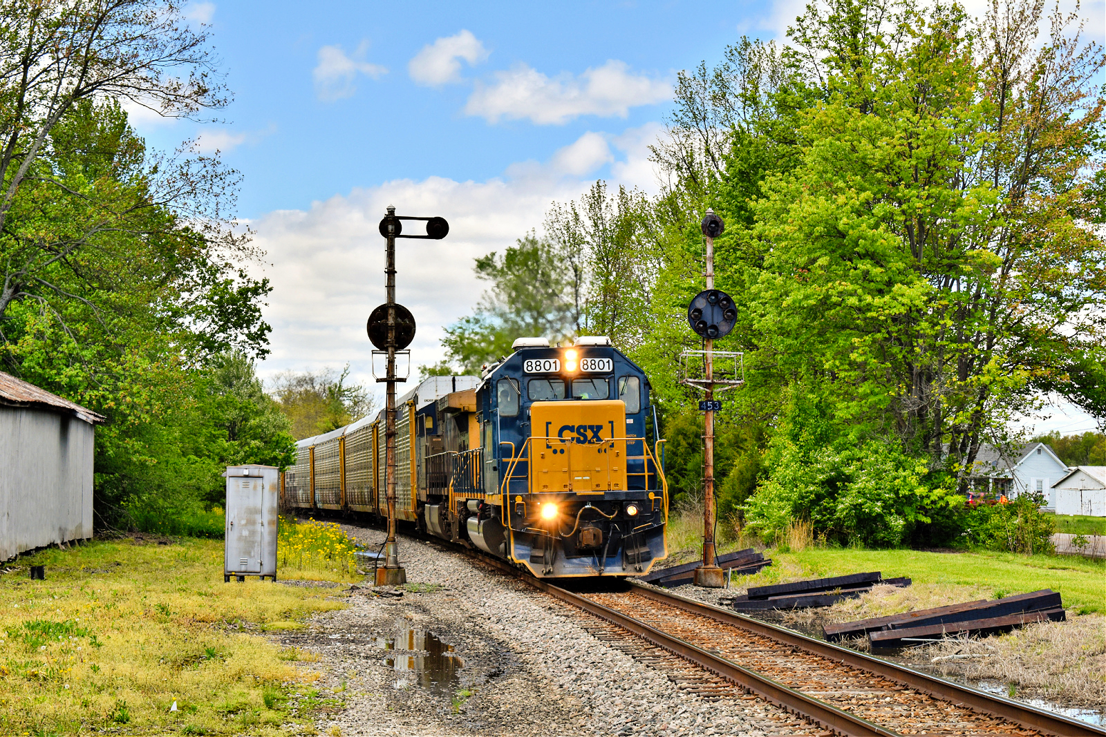 CSXT 8801 is a class EMD SD40-2 and  is pictured in Pierceville, Indiana, United States.  This was taken along the Indiana Subdivision on the CSX Transportation. Photo Copyright: David Rohdenburg uploaded to Railroad Gallery on 01/10/2023. This photograph of CSXT 8801 was taken on Wednesday, May 05, 2021. All Rights Reserved. 