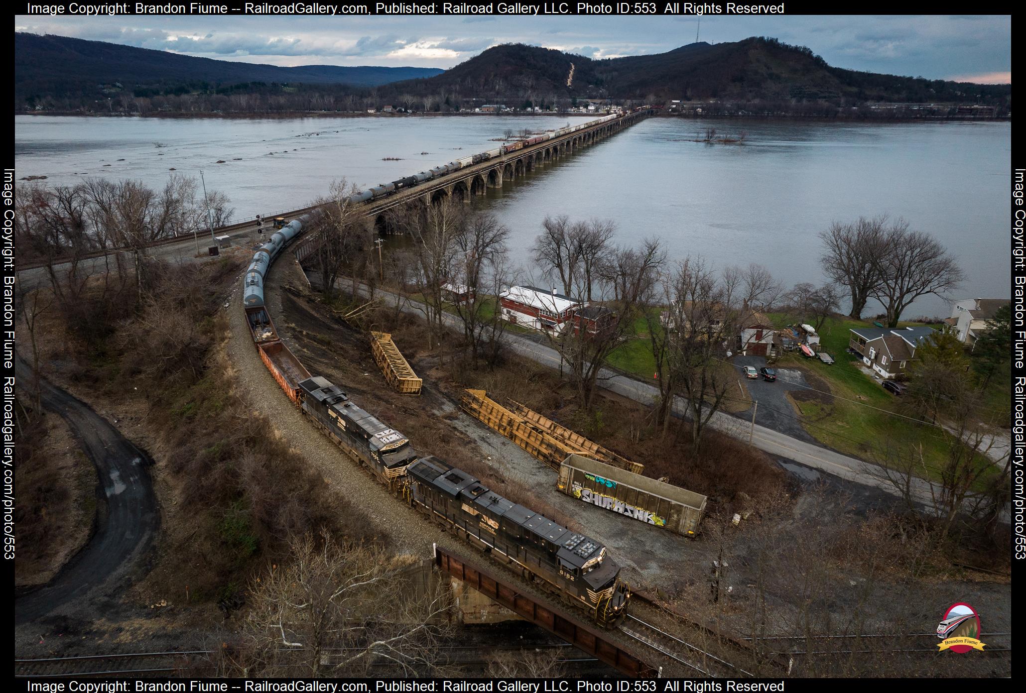 NS 8182 is a class GE ES44AC and  is pictured in Rockville, USA.  This was taken along the Pittsburgh Line on the Norfolk Southern. Photo Copyright: Brandon Fiume uploaded to Railroad Gallery on 01/10/2023. This photograph of NS 8182 was taken on Saturday, December 17, 2022. All Rights Reserved. 