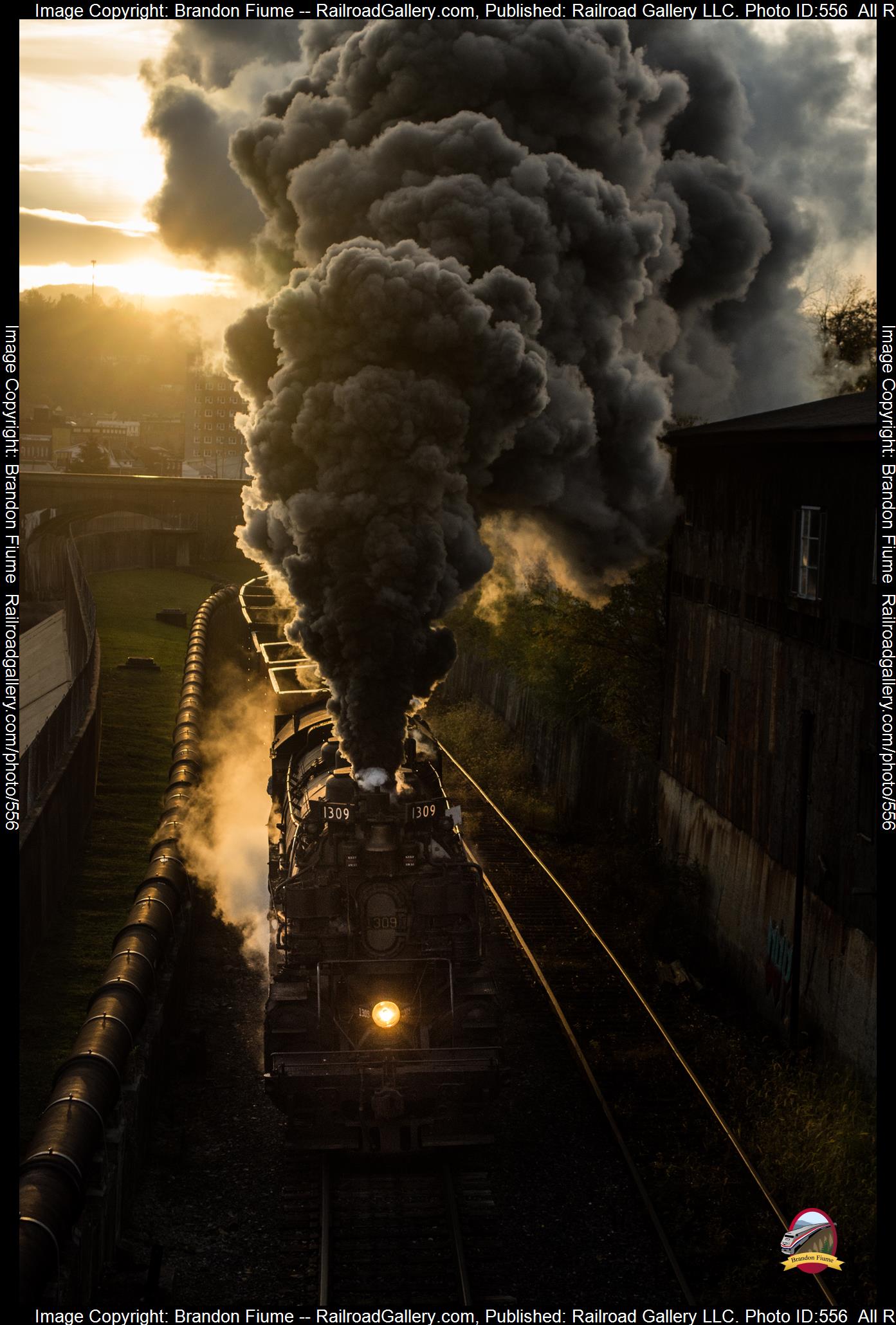 WMSR 1309 is a class 2-6-6-2 and  is pictured in Cumberland, PA, USA.  This was taken along the N/A on the Western Maryland Scenic Railroad. Photo Copyright: Brandon Fiume uploaded to Railroad Gallery on 01/10/2023. This photograph of WMSR 1309 was taken on Saturday, November 05, 2022. All Rights Reserved. 