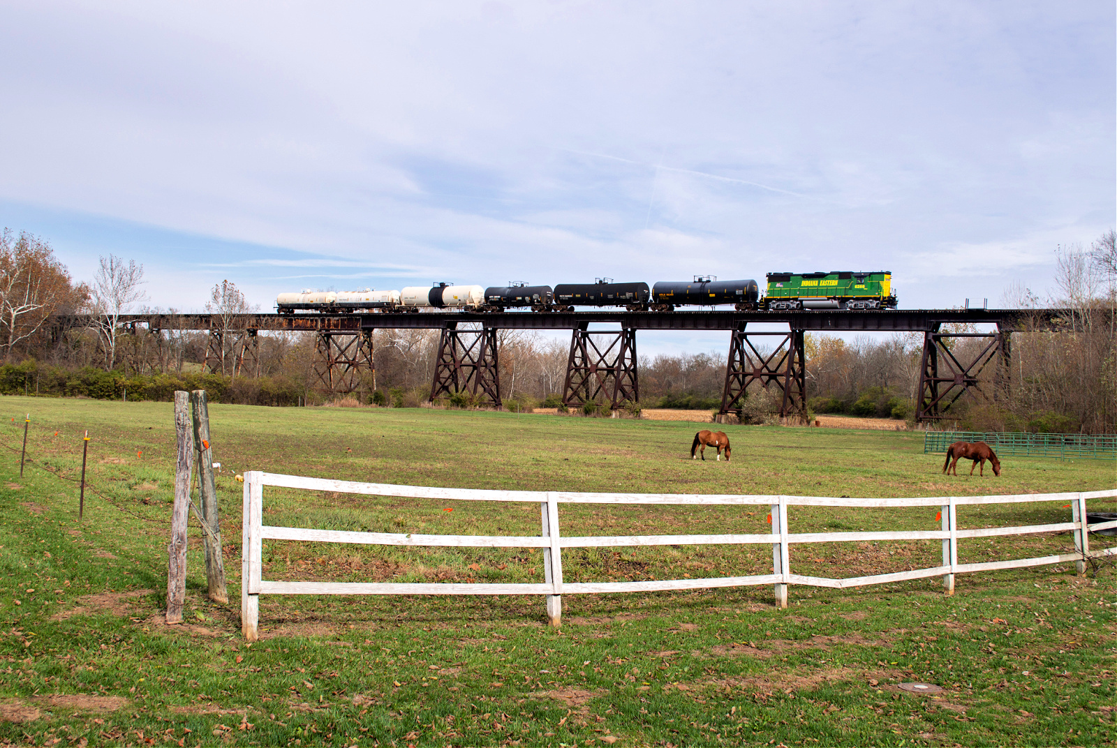 IERR 5255 is a class EMD GP38-2 and  is pictured in Okeana, OH, United States.  This was taken along the IERR Mainline on the Indiana Eastern Railroad. Photo Copyright: David Rohdenburg uploaded to Railroad Gallery on 01/11/2023. This photograph of IERR 5255 was taken on Monday, November 04, 2019. All Rights Reserved. 