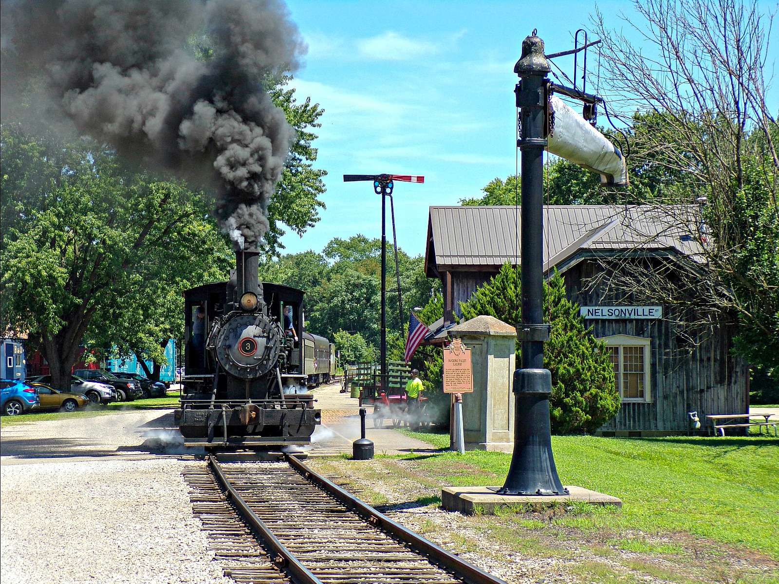 HVSR 3 is a class Steam 0-6-0 and  is pictured in Nelsonville, OH, United States.  This was taken along the HVSR Mainline on the Hocking Valley Scenic Railway. Photo Copyright: David Rohdenburg uploaded to Railroad Gallery on 01/14/2023. This photograph of HVSR 3 was taken on Saturday, July 13, 2019. All Rights Reserved. 