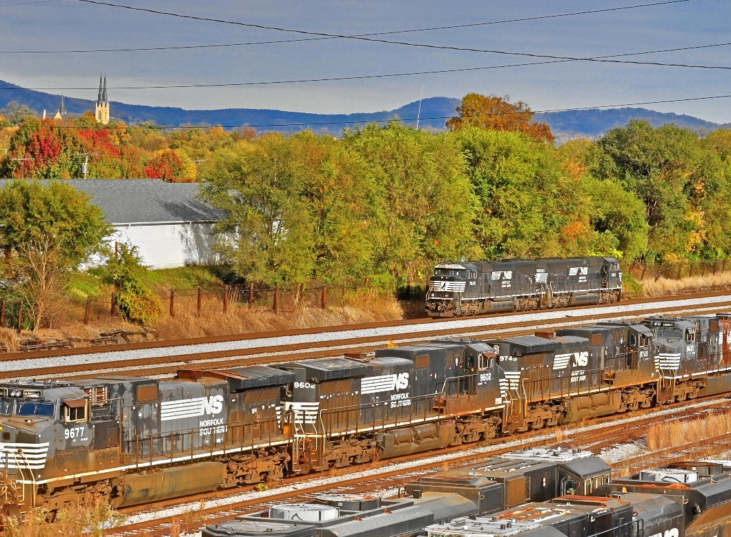 NS 7025 is a class EMD SD60E and  is pictured in Roanoke, VA, United States.  This was taken along the NS Hagerstown District/line on the Norfolk Southern. Photo Copyright: Robby Lefkowitz uploaded to Railroad Gallery on 11/12/2022. This photograph of NS 7025 was taken on Saturday, October 29, 2022. All Rights Reserved. 
