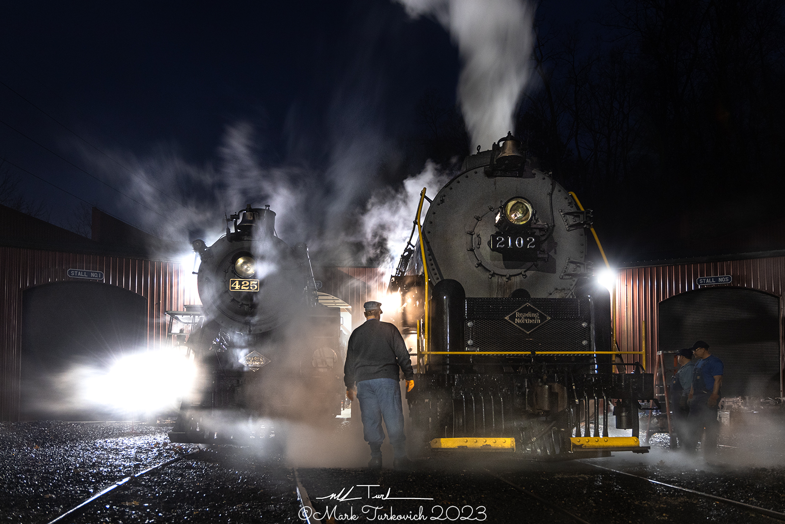 RDG 2102 is a class T-1 and  is pictured in Port Clinton, Pennsylvania, USA.  This was taken along the Reading & Northern Steam Shop on the Reading Company. Photo Copyright: Mark Turkovich uploaded to Railroad Gallery on 01/21/2023. This photograph of RDG 2102 was taken on Sunday, November 06, 2022. All Rights Reserved. 