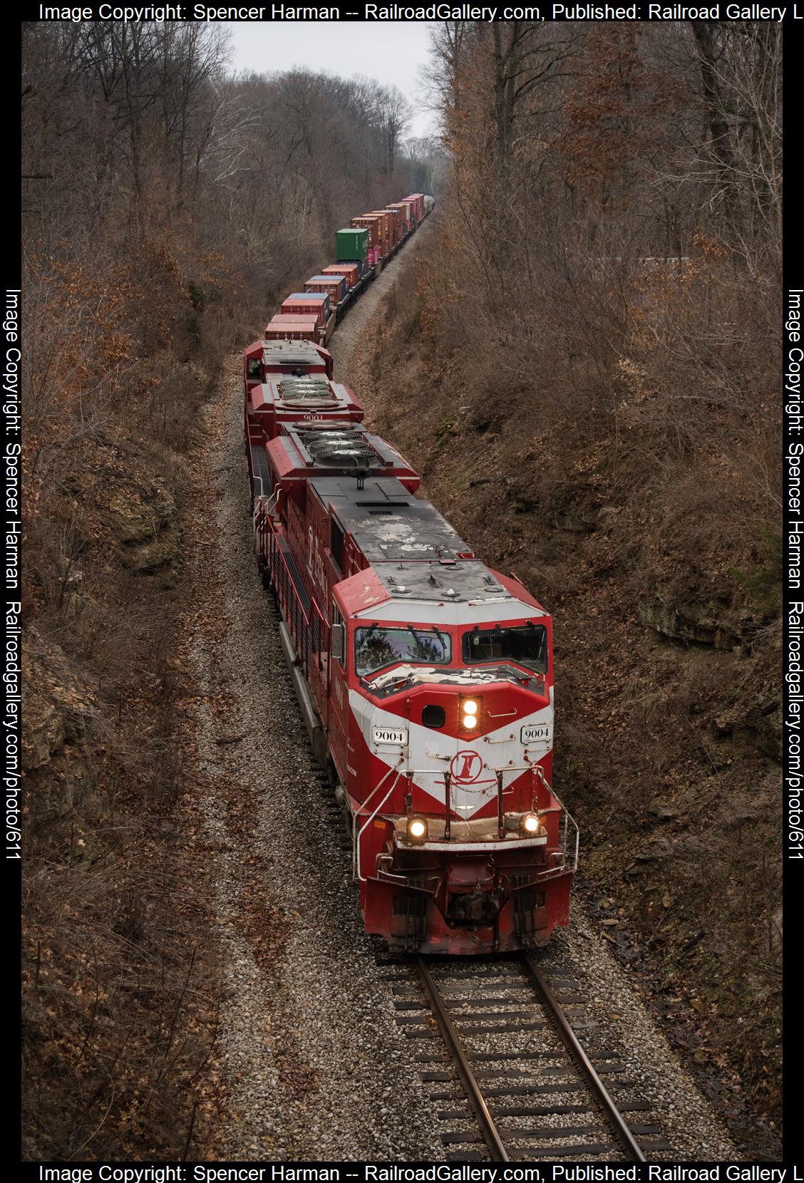 INRD 9004 is a class EMD SD9043MAC and  is pictured in Solsberry, Indiana, USA.  This was taken along the Indianapolis Subdivision on the Indiana Rail Road. Photo Copyright: Spencer Harman uploaded to Railroad Gallery on 01/22/2023. This photograph of INRD 9004 was taken on Sunday, January 22, 2023. All Rights Reserved. 