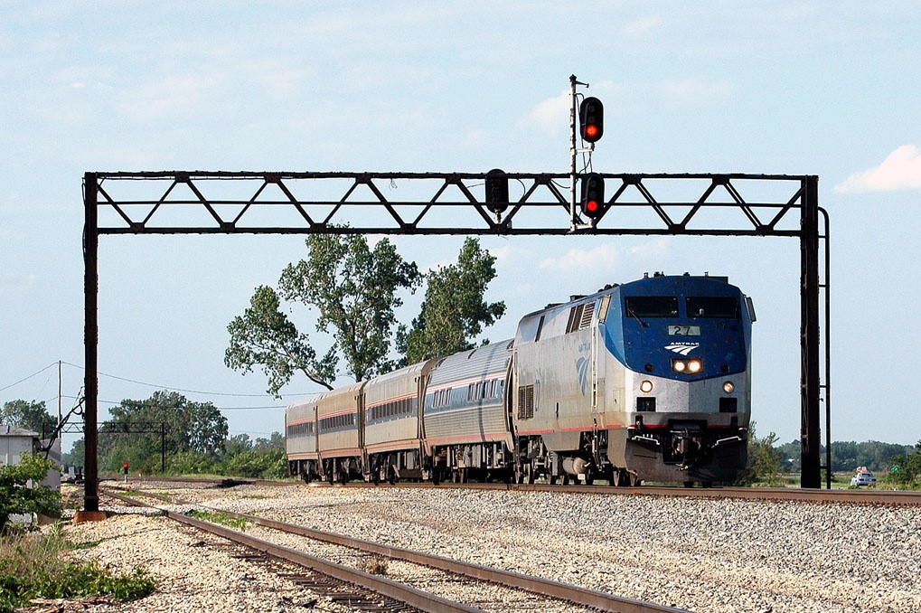 AMTK 27 is a class GE P42DC and  is pictured in Otto, Illinois, United States.  This was taken along the CN/IC Chicago Subdivision on the Amtrak. Photo Copyright: David Rohdenburg uploaded to Railroad Gallery on 01/23/2023. This photograph of AMTK 27 was taken on Saturday, May 30, 2009. All Rights Reserved. 