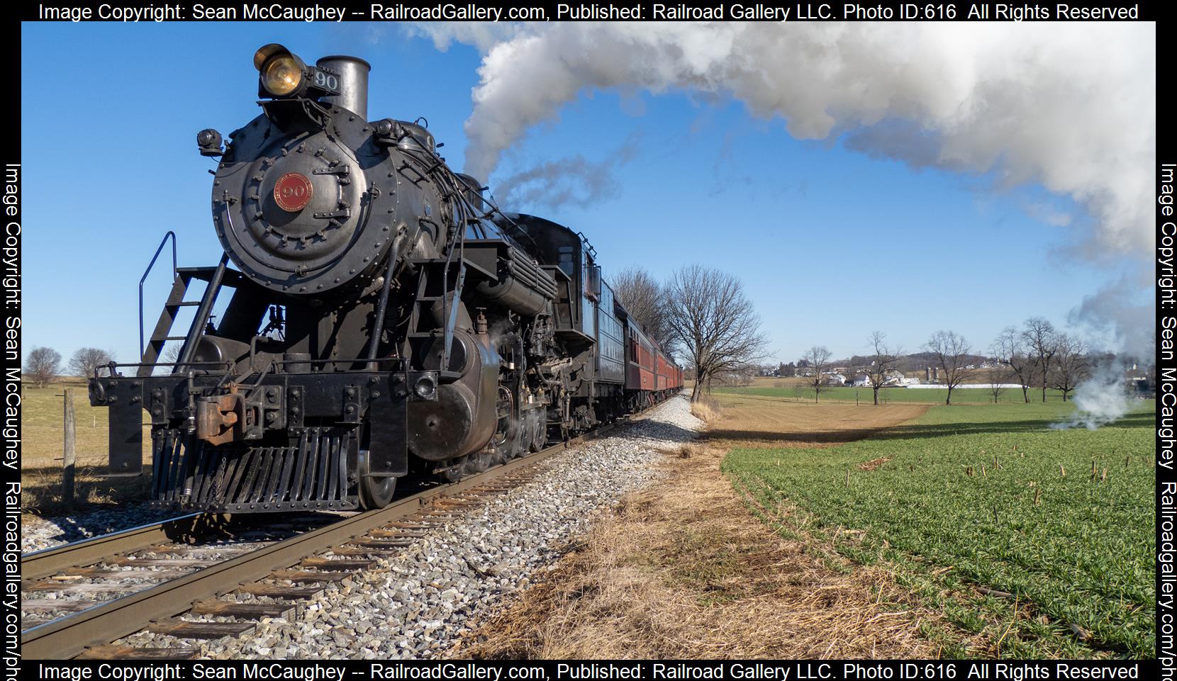 90 is a class 2-10-0 and  is pictured in Strasburg, Pennsylvania, United States.  This was taken along the Strasburg Rail Road on the Strasburg Rail Road. Photo Copyright: Sean McCaughey uploaded to Railroad Gallery on 01/23/2023. This photograph of 90 was taken on Tuesday, January 17, 2023. All Rights Reserved. 