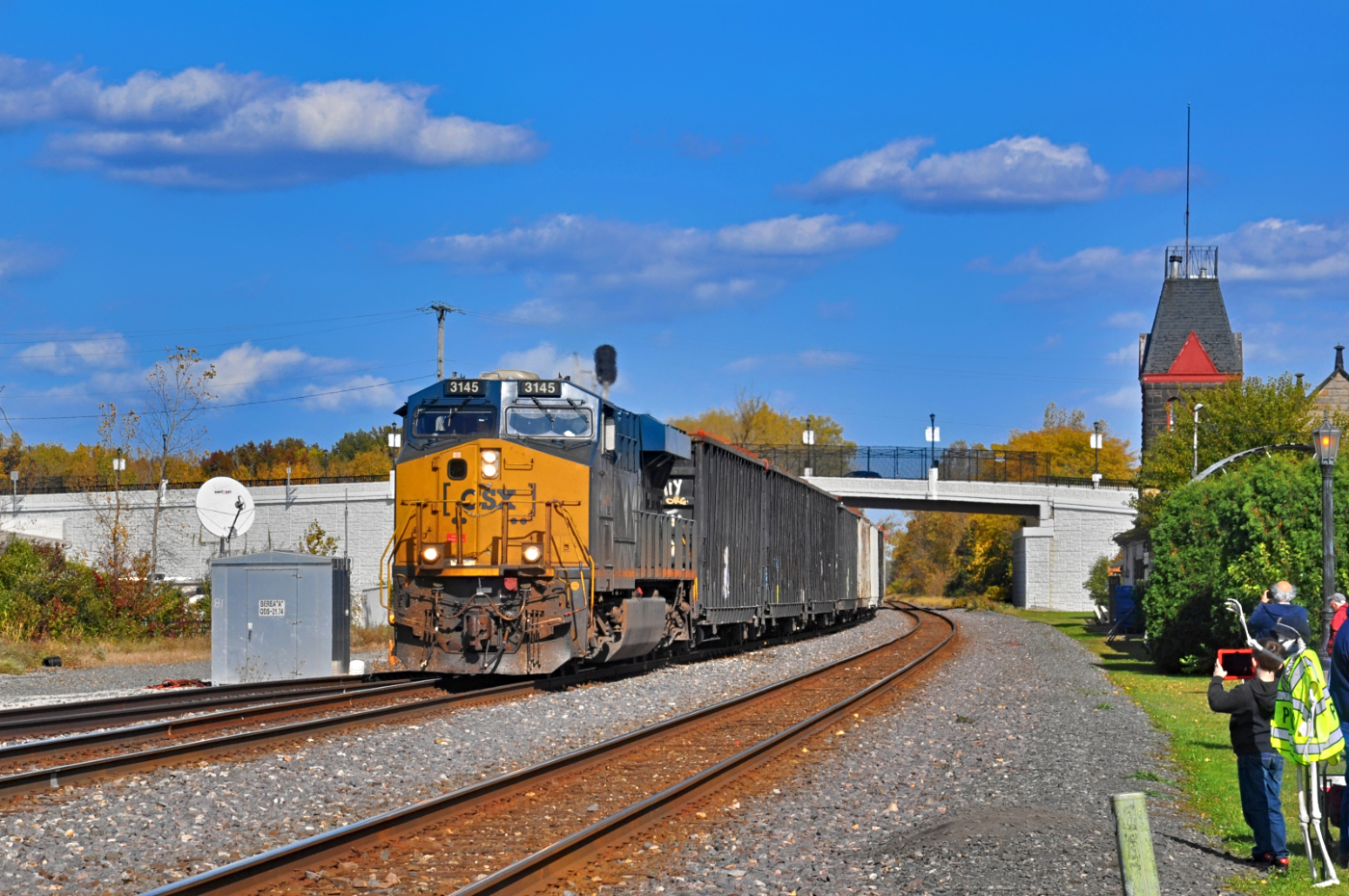 CSXT 3145 is a class GE ES44AC and  is pictured in Berea, Ohio, USA.  This was taken along the CSX Toledo Subdivision/Indianapolis connection on the CSX Transportation. Photo Copyright: Robby Lefkowitz uploaded to Railroad Gallery on 11/12/2022. This photograph of CSXT 3145 was taken on Saturday, October 15, 2022. All Rights Reserved. 