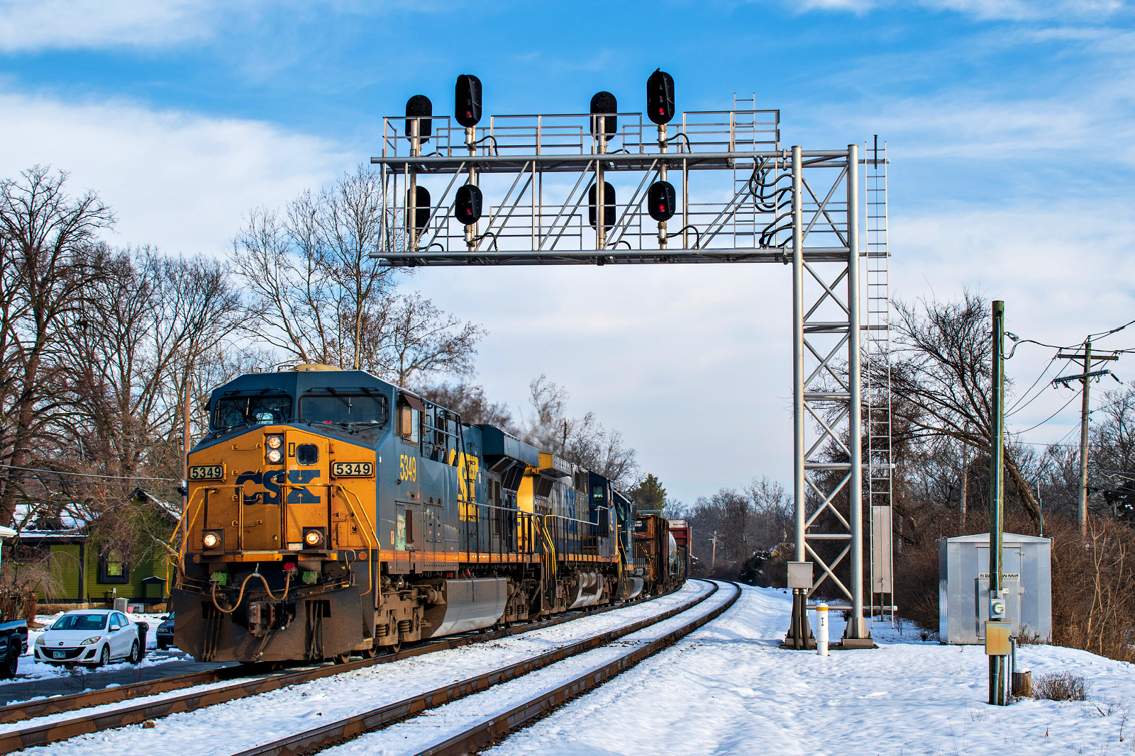 CSXT 5349 is a class GE ES44DC and  is pictured in Glendale, OH, United States.  This was taken along the Cincinnati Terminal Subdivision on the CSX Transportation. Photo Copyright: David Rohdenburg uploaded to Railroad Gallery on 01/25/2023. This photograph of CSXT 5349 was taken on Tuesday, January 24, 2023. All Rights Reserved. 