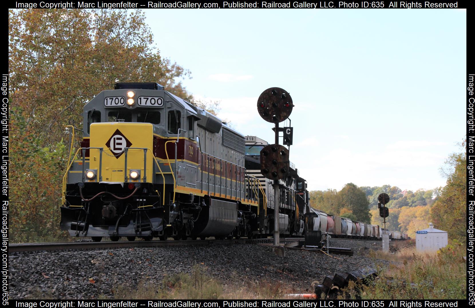 NS 1700 is a class EMD SD45-2 and  is pictured in Blairsville, Pennsylvania, USA.  This was taken along the NS Conemaugh Line on the Norfolk Southern. Photo Copyright: Marc Lingenfelter uploaded to Railroad Gallery on 01/28/2023. This photograph of NS 1700 was taken on Sunday, October 18, 2015. All Rights Reserved. 