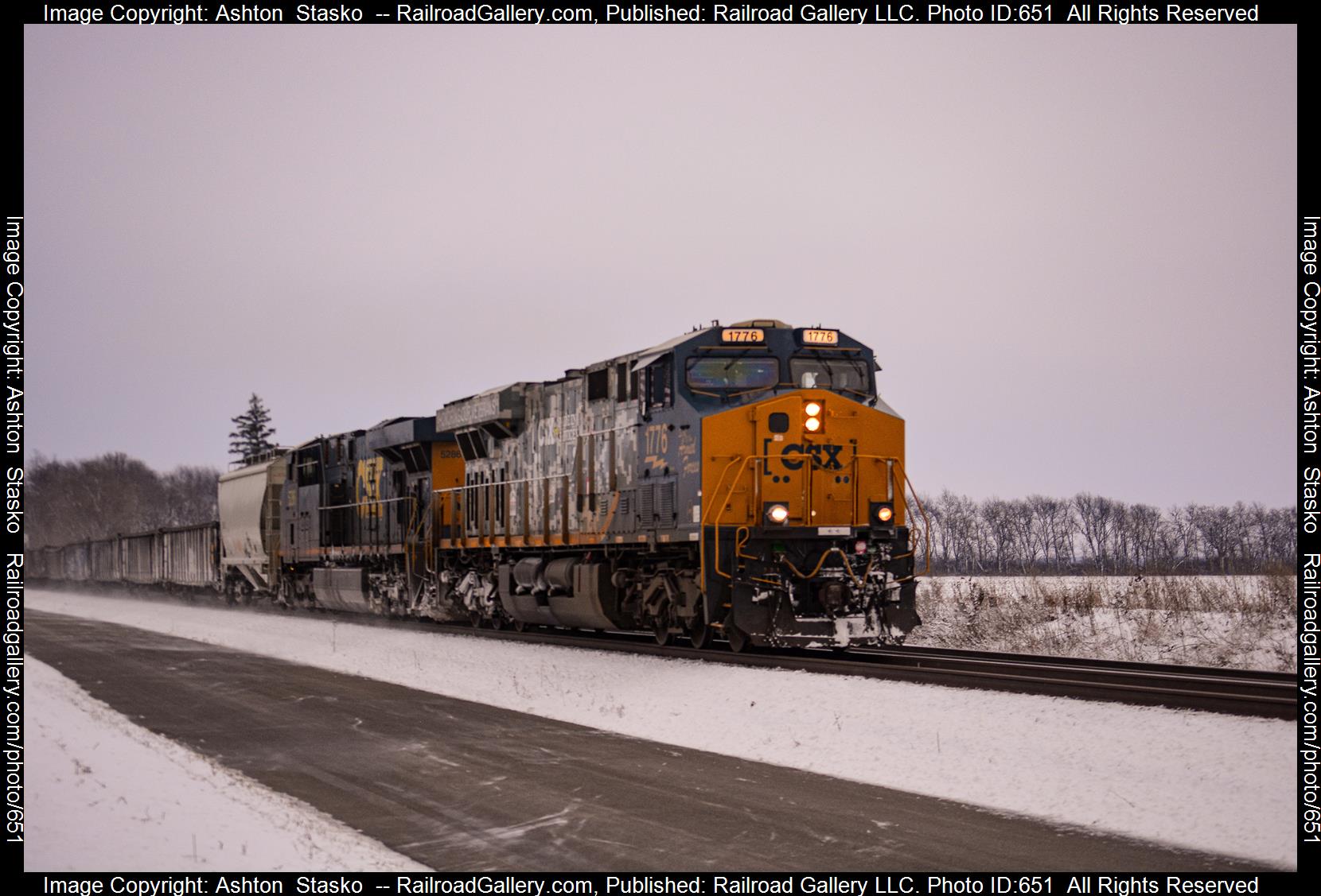 1776 is a class ES44DC and  is pictured in Westville , Indiana , United States .  This was taken along the Garrett Subdivision  on the CSX Transportation. Photo Copyright: Ashton  Stasko  uploaded to Railroad Gallery on 01/30/2023. This photograph of 1776 was taken on Thursday, January 26, 2023. All Rights Reserved. 