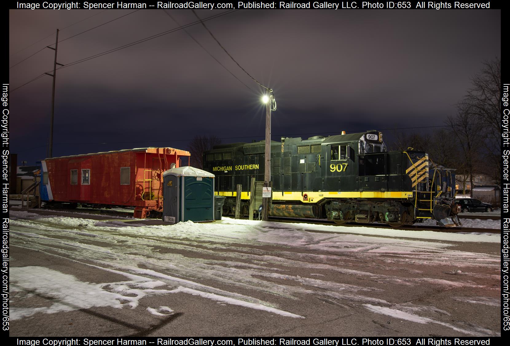 PREX 907 is a class EMD GP9 and  is pictured in Kendallville, Indiana, United States.  This was taken along the GR&I on the Kendallville Terminal Railway. Photo Copyright: Spencer Harman uploaded to Railroad Gallery on 01/30/2023. This photograph of PREX 907 was taken on Monday, January 30, 2023. All Rights Reserved. 