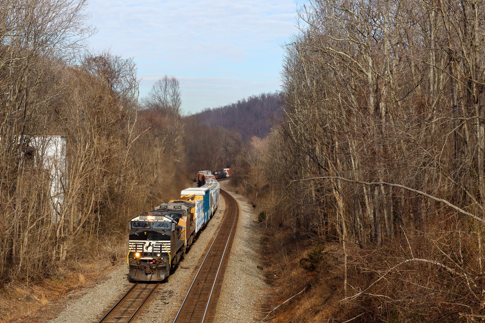 NS 4043 is a class GE AC44C6M and  is pictured in Arrowhead, Virginia, USA.  This was taken along the NS Washington District  on the Norfolk Southern Railway. Photo Copyright: Robby Lefkowitz uploaded to Railroad Gallery on 01/31/2023. This photograph of NS 4043 was taken on Sunday, January 30, 2022. All Rights Reserved. 