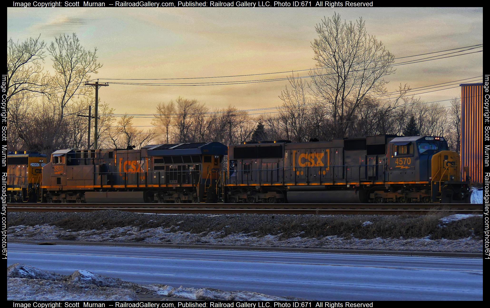 CSX 4570 is a class EMD SD70MAC and  is pictured in Buffalo , New York, United States.  This was taken along the Buffalo Terminal Subdivision  on the CSX Transportation. Photo Copyright: Scott  Murnan  uploaded to Railroad Gallery on 02/06/2023. This photograph of CSX 4570 was taken on Saturday, February 04, 2023. All Rights Reserved. 