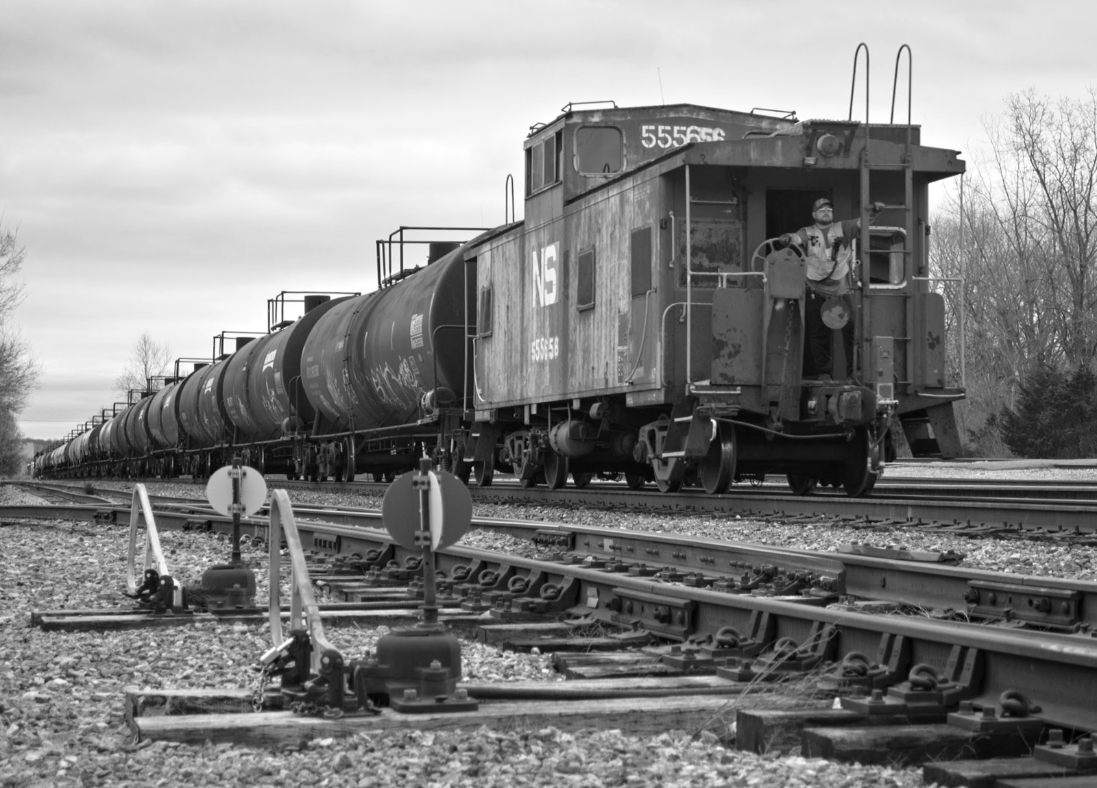 NS 555656 is a class Caboose and  is pictured in Evendale, Ohio, United States.  This was taken along the Dayton District on the Norfolk Southern. Photo Copyright: David Rohdenburg uploaded to Railroad Gallery on 02/07/2023. This photograph of NS 555656 was taken on Friday, March 20, 2020. All Rights Reserved. 