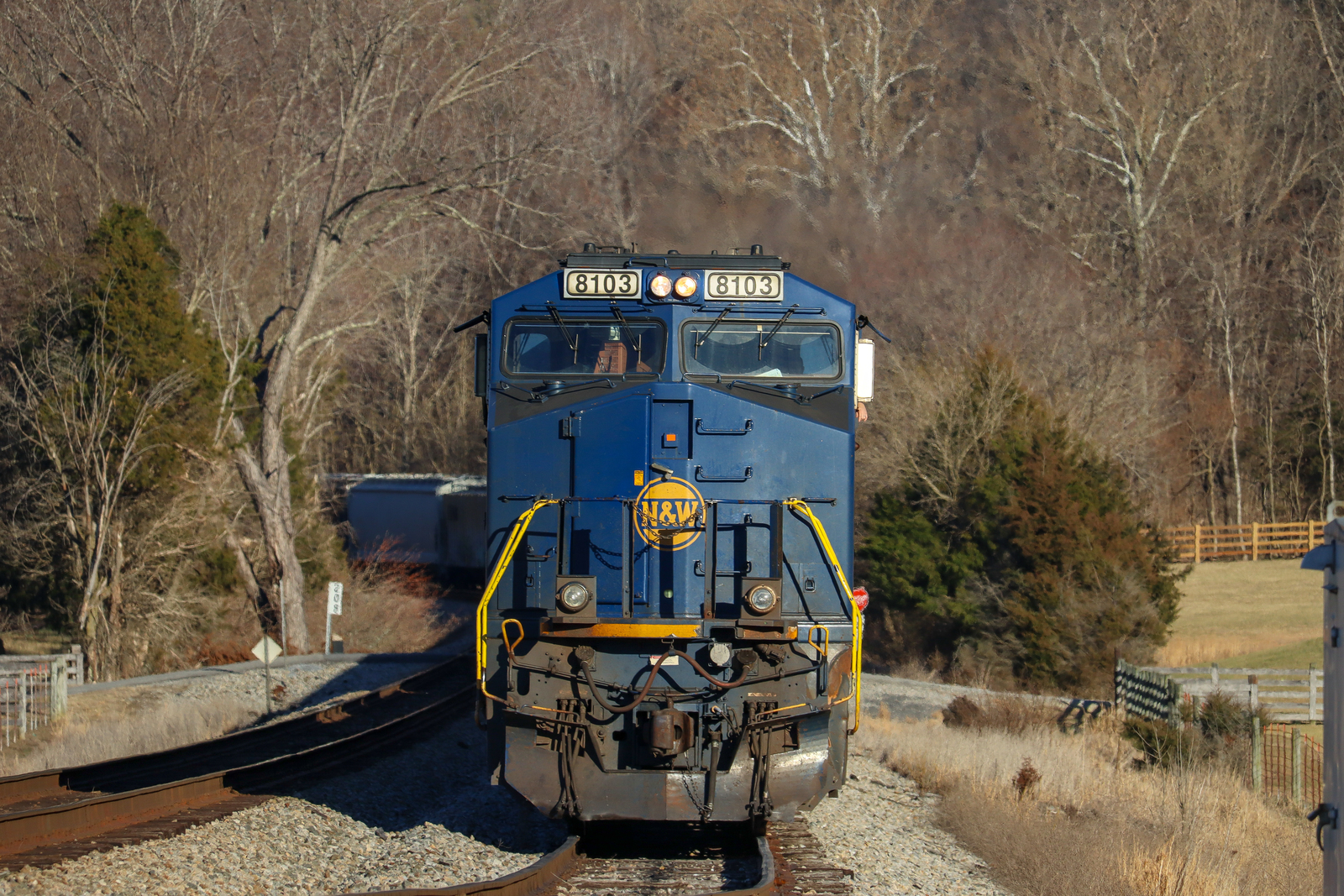 NS 8103 is a class GE ES44AC and  is pictured in Arcadia, Virginia, USA.  This was taken along the NS Hagerstown District/line on the Norfolk Southern Railway. Photo Copyright: Robby Lefkowitz uploaded to Railroad Gallery on 02/07/2023. This photograph of NS 8103 was taken on Monday, February 06, 2023. All Rights Reserved. 