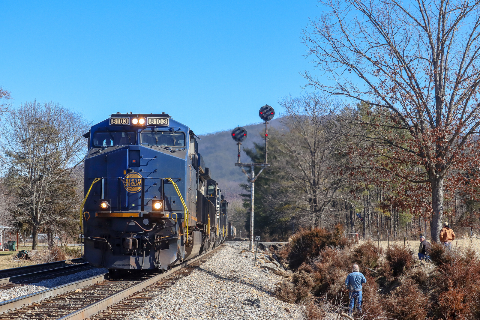 NS 8103 is a class GE ES44AC and  is pictured in Pkin , Virginia, USA.  This was taken along the NS Hagerstown District/line on the Norfolk Southern Railway. Photo Copyright: Robby Lefkowitz uploaded to Railroad Gallery on 02/07/2023. This photograph of NS 8103 was taken on Monday, February 06, 2023. All Rights Reserved. 