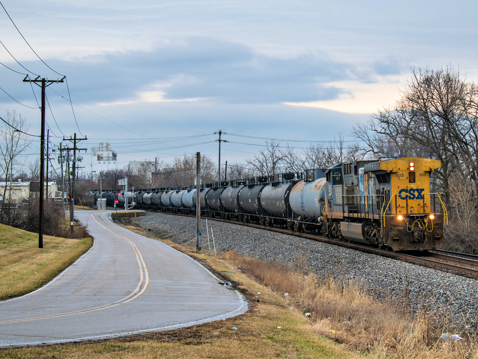 CSXT 503 is a class GE AC4400CW and  is pictured in Sharonville, Ohio, United States.  This was taken along the NS New Castle District on the CSX Transportation. Photo Copyright: David Rohdenburg uploaded to Railroad Gallery on 02/09/2023. This photograph of CSXT 503 was taken on Wednesday, February 08, 2023. All Rights Reserved. 