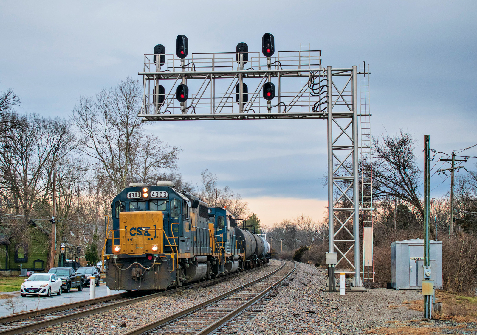 CSXT 4303 is a class EMD GP39-2 and  is pictured in Glendale, OH, United States.  This was taken along the Cincinnati Terminal Subdivision on the CSX Transportation. Photo Copyright: David Rohdenburg uploaded to Railroad Gallery on 02/09/2023. This photograph of CSXT 4303 was taken on Tuesday, February 07, 2023. All Rights Reserved. 