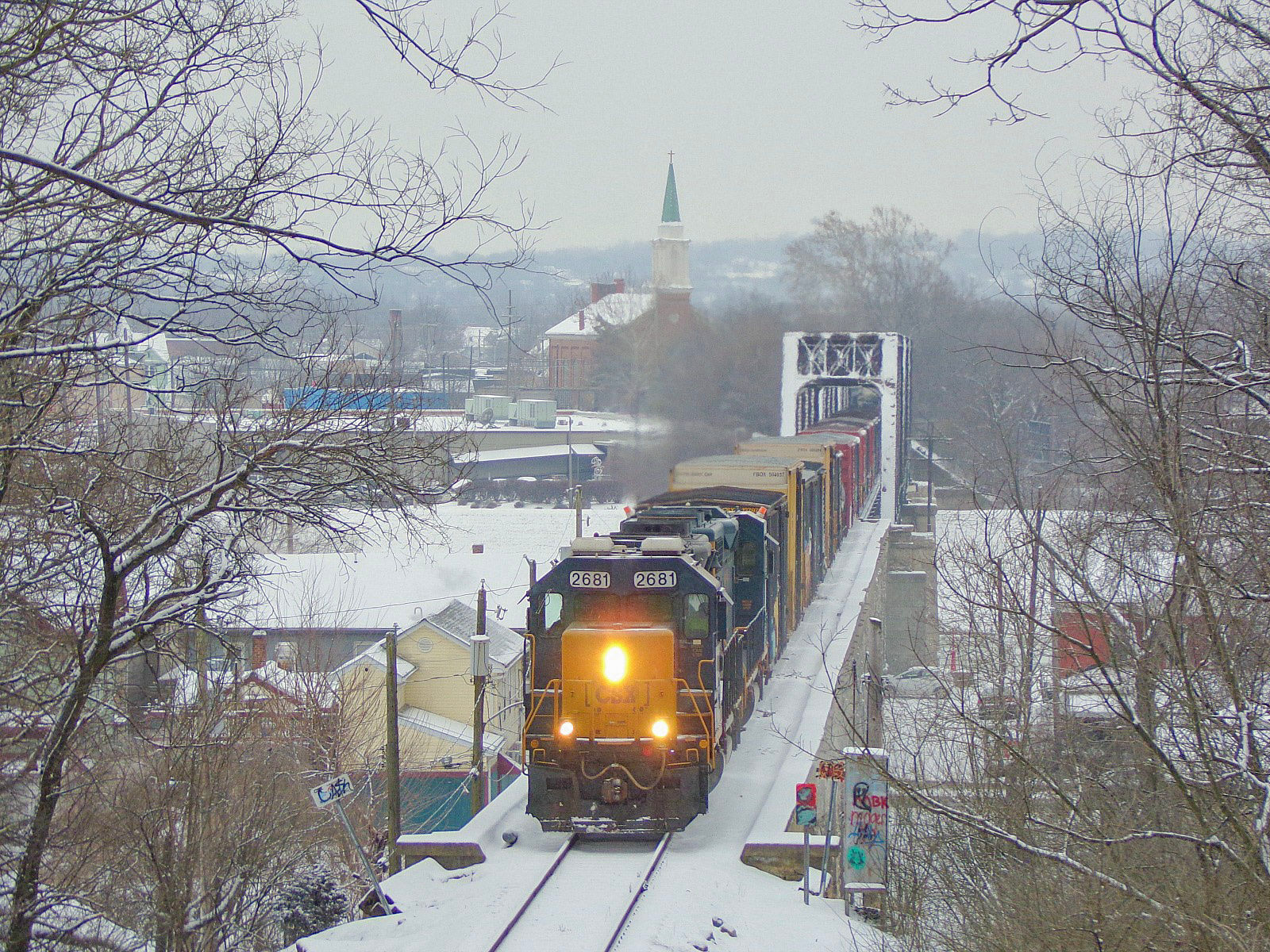 CSXT 2681 is a class EMD GP38-2 and  is pictured in Hamilton, OH, United States.  This was taken along the Indianapolis Subdivision on the CSX Transportation. Photo Copyright: David Rohdenburg uploaded to Railroad Gallery on 02/10/2023. This photograph of CSXT 2681 was taken on Friday, February 01, 2019. All Rights Reserved. 