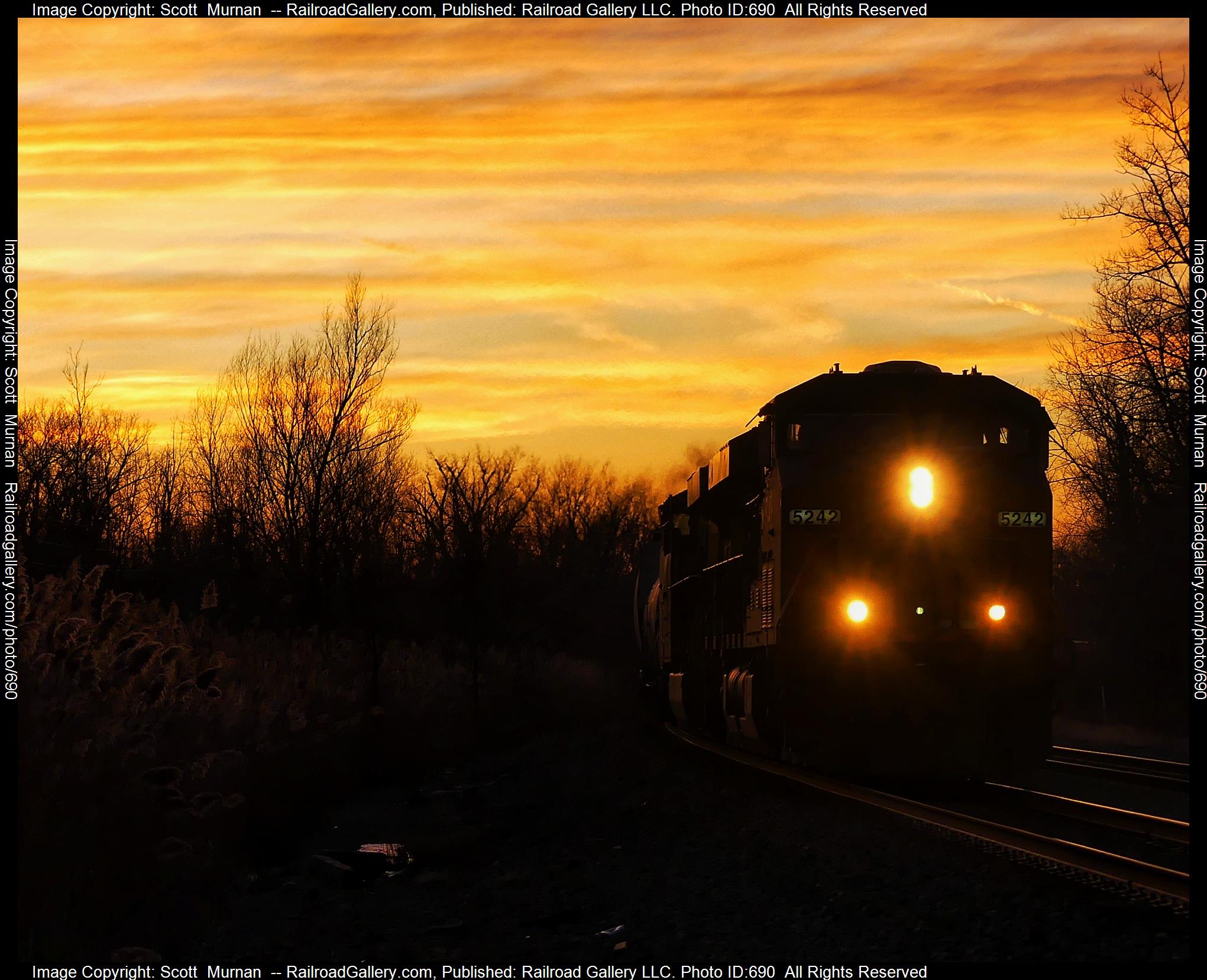 CSX 5242 is a class GE ES40DC and  is pictured in Macedon, New York, United States.  This was taken along the Rochester Subdivision  on the CSX Transportation. Photo Copyright: Scott  Murnan  uploaded to Railroad Gallery on 02/12/2023. This photograph of CSX 5242 was taken on Sunday, February 12, 2023. All Rights Reserved. 