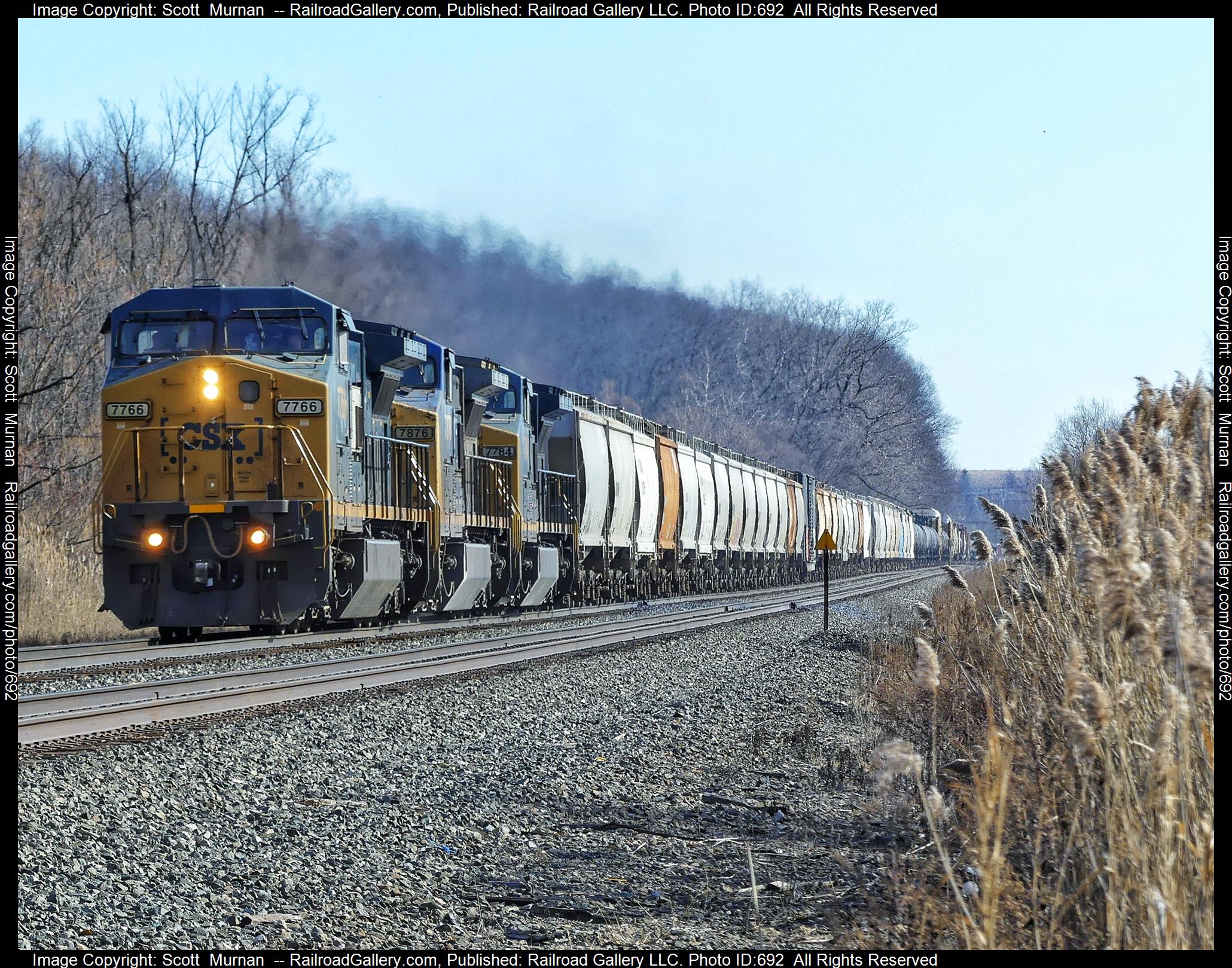 CSX 7766 is a class GE C40-8W (Dash 8-40CW) and  is pictured in Macedon, New York, United States.  This was taken along the Rochester Subdivision  on the CSX Transportation. Photo Copyright: Scott  Murnan  uploaded to Railroad Gallery on 02/13/2023. This photograph of CSX 7766 was taken on Monday, February 13, 2023. All Rights Reserved. 