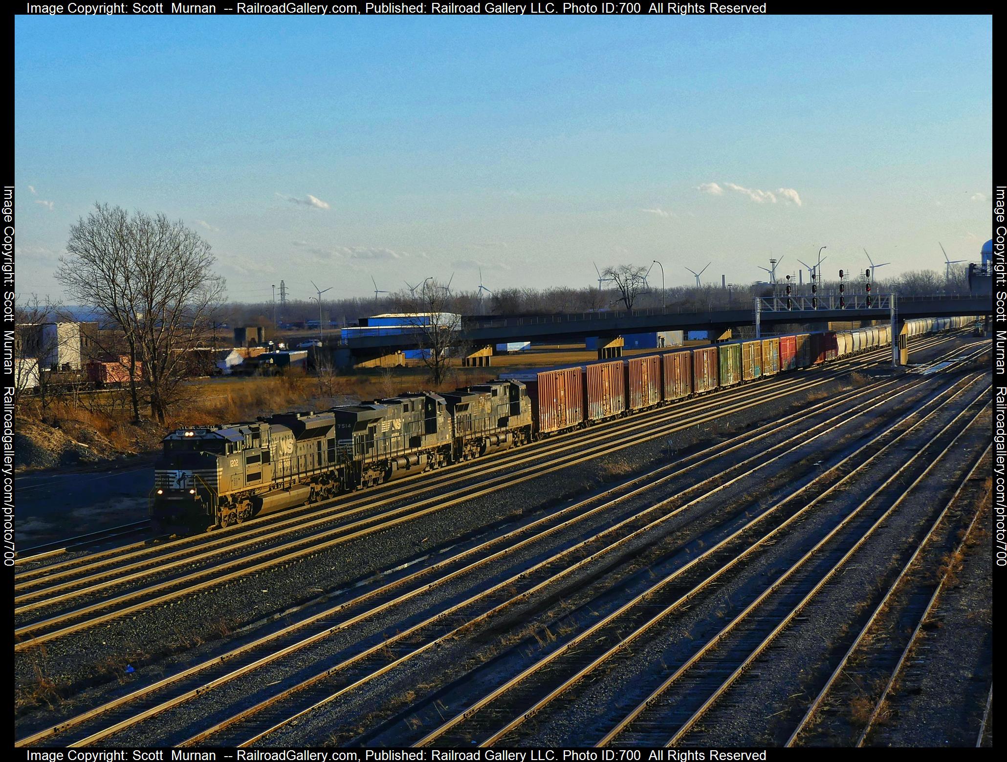 NS 1202 is a class EMD SD70ACe and  is pictured in Buffalo , New York, United States.  This was taken along the Buffalo Terminal Subdivision  on the CSX Transportation. Photo Copyright: Scott  Murnan  uploaded to Railroad Gallery on 02/16/2023. This photograph of NS 1202 was taken on Wednesday, February 15, 2023. All Rights Reserved. 