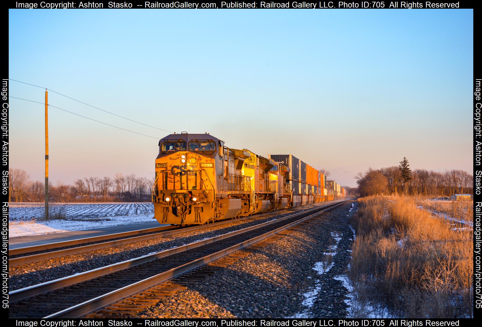 7783 is a class Dash 8 40CW and  is pictured in Westville , Indiana , United States.  This was taken along the Garrett Subdivision  on the CSX Transportation. Photo Copyright: Ashton  Stasko  uploaded to Railroad Gallery on 02/18/2023. This photograph of 7783 was taken on Friday, February 17, 2023. All Rights Reserved. 