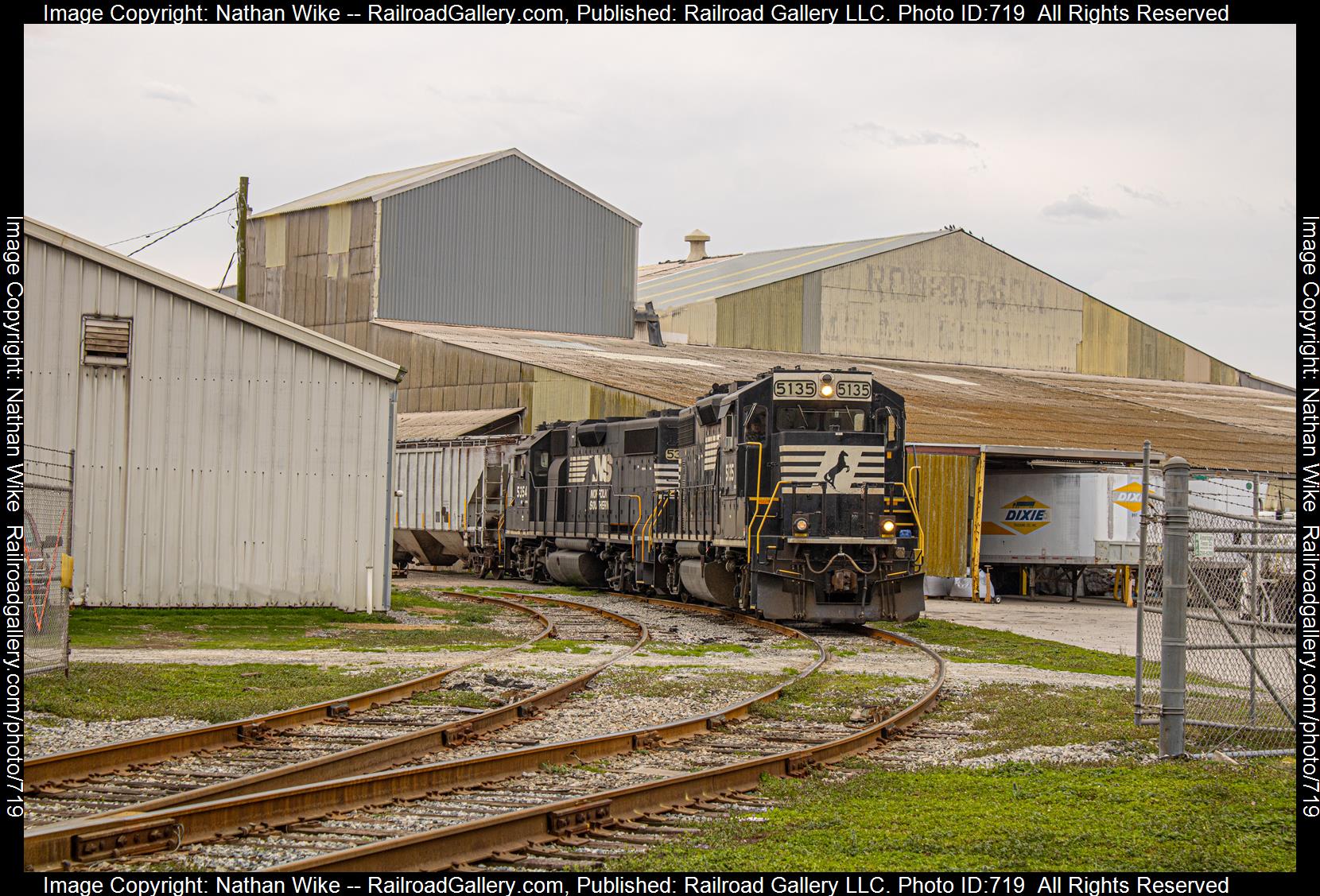 NS 5135 is a class GP38-2  and  is pictured in Statesville, North Carolina, United States.  This was taken along the Asheville District  on the Norfolk Southern. Photo Copyright: Nathan Wike uploaded to Railroad Gallery on 02/21/2023. This photograph of NS 5135 was taken on Monday, February 20, 2023. All Rights Reserved. 