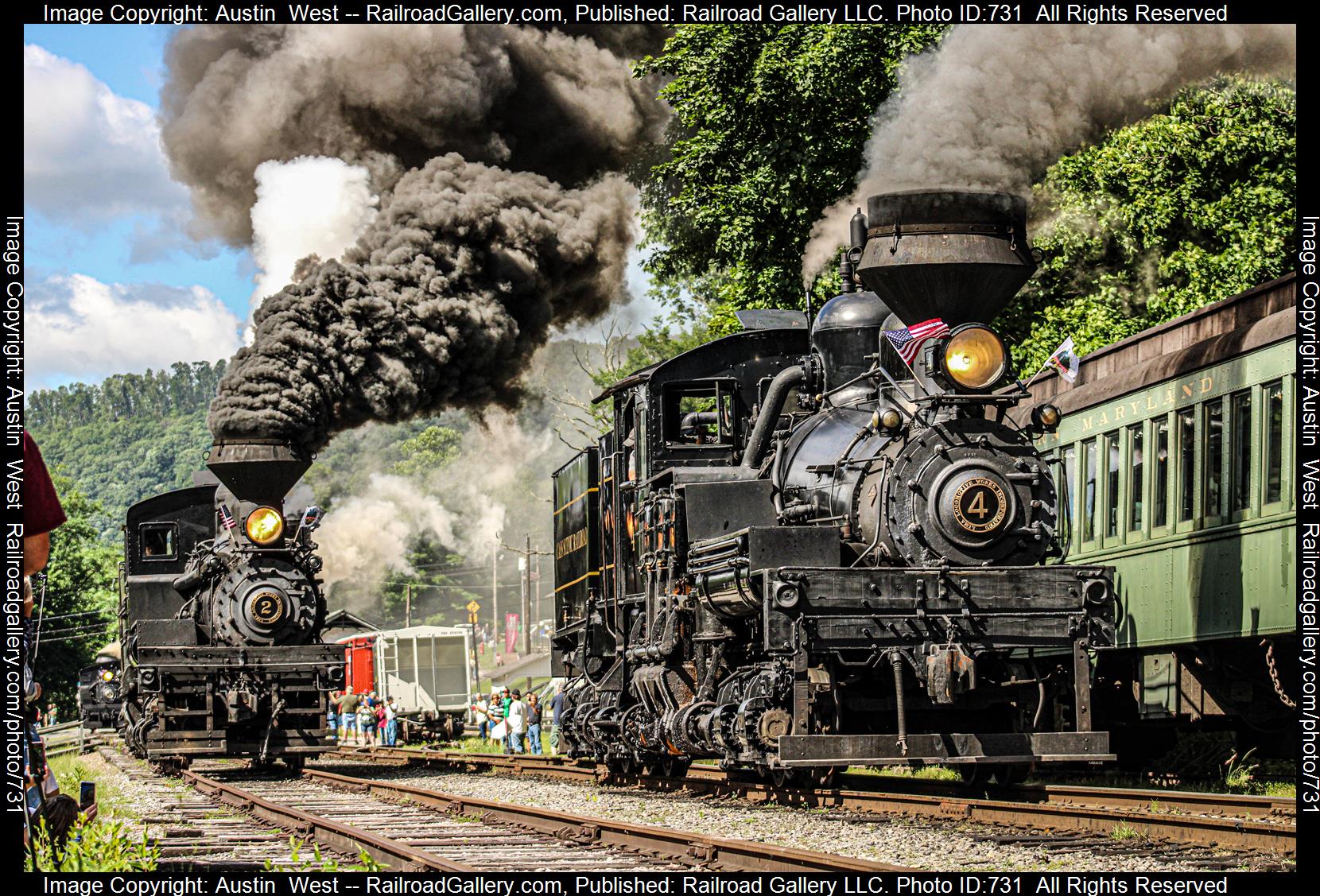 CSRR 4 is a class Lima Shay and  is pictured in Cass, West Virginia, USA.  This was taken along the Cass Scenic Railroad on the Cass Scenic Railroad. Photo Copyright: Austin  West uploaded to Railroad Gallery on 02/22/2023. This photograph of CSRR 4 was taken on Saturday, June 18, 2022. All Rights Reserved. 