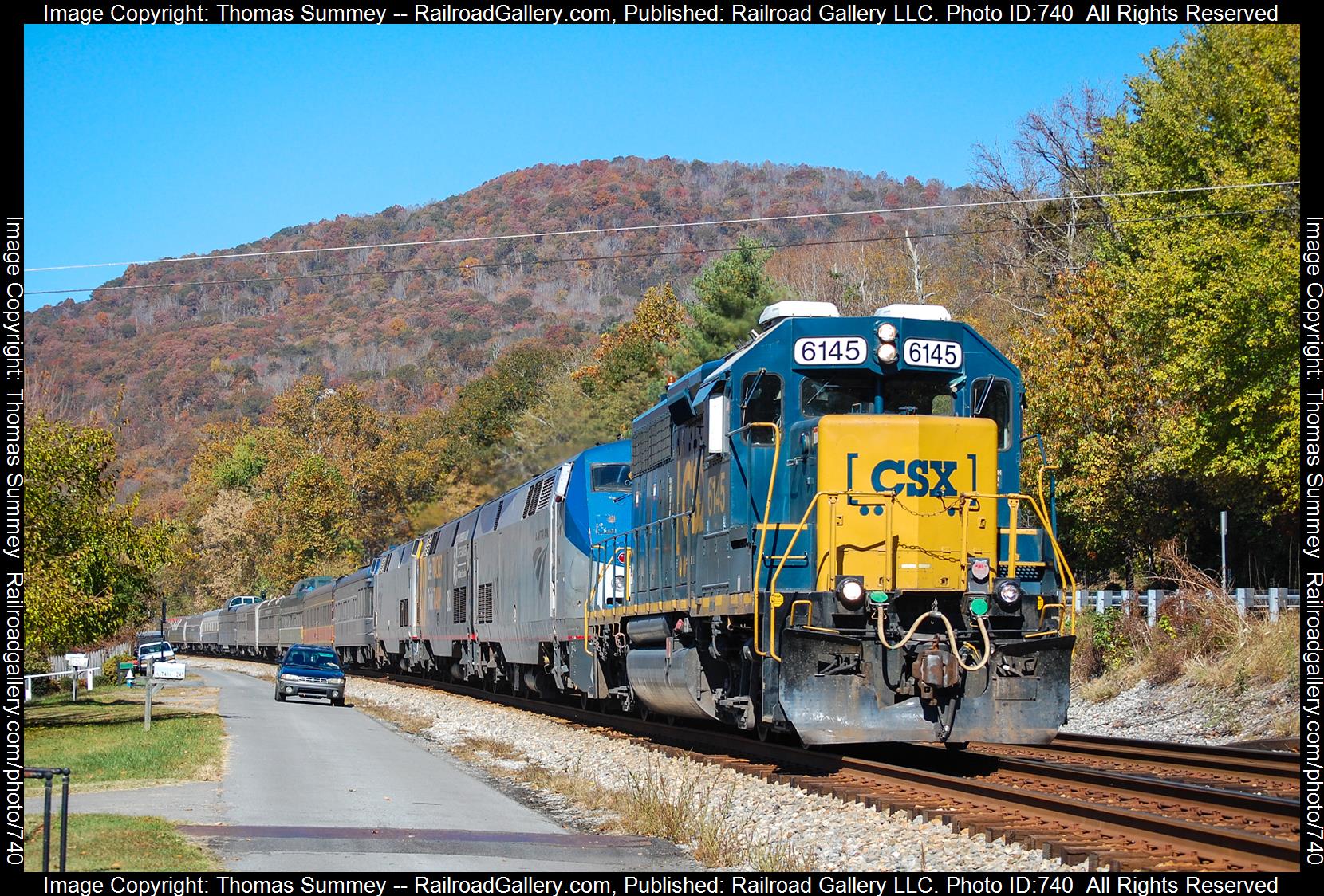 CSXT 6145 is a class EMD GP40-2 and  is pictured in Brooks, West Virginia, United States.  This was taken along the CSXT New River Subdivision on the CSX Transportation. Photo Copyright: Thomas Summey uploaded to Railroad Gallery on 02/23/2023. This photograph of CSXT 6145 was taken on Sunday, October 23, 2022. All Rights Reserved. 