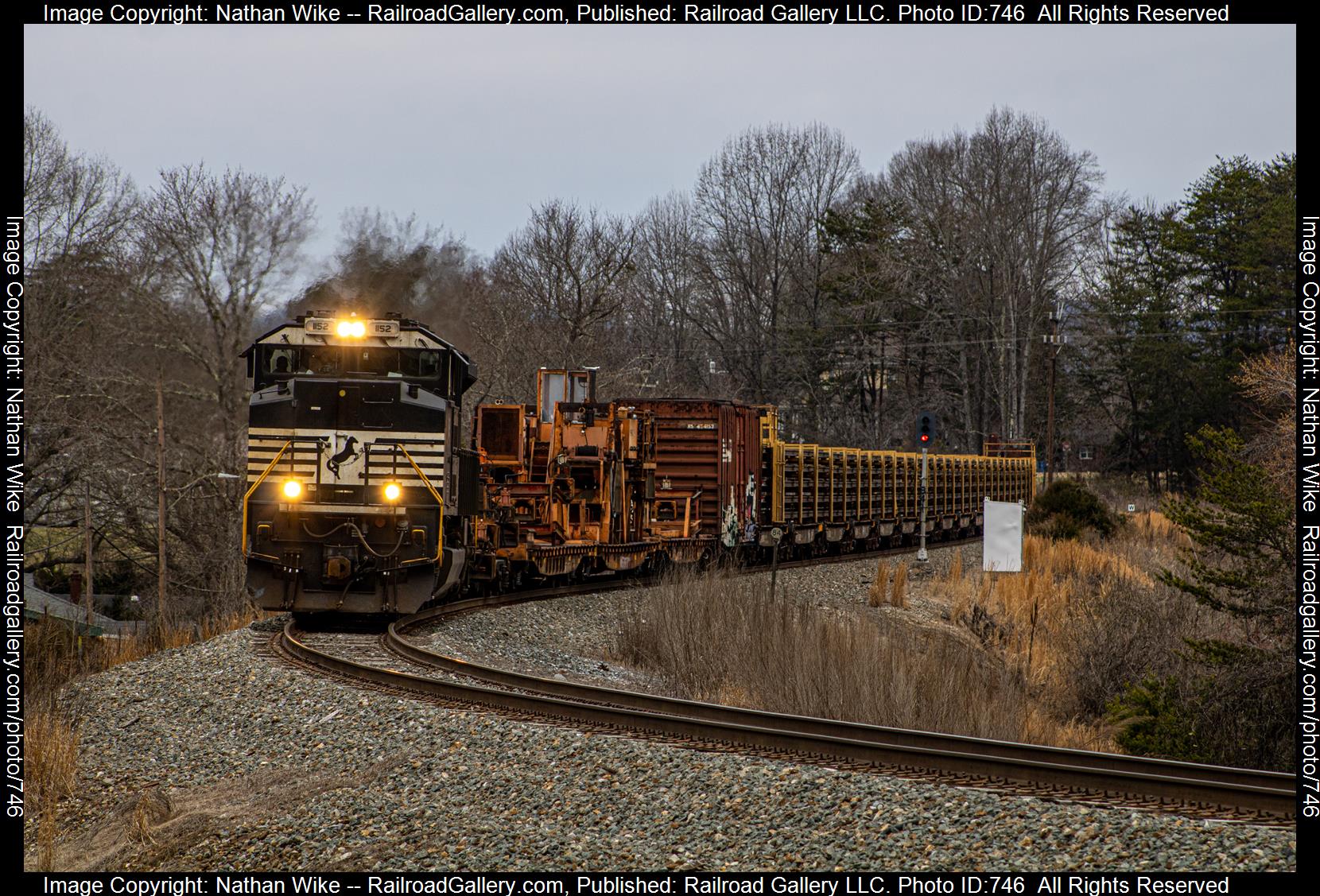 NS 1152 is a class SD70ACE and  is pictured in Glen Alpine, North Carolina, United States.  This was taken along the Asheville District  on the Norfolk Southern. Photo Copyright: Nathan Wike uploaded to Railroad Gallery on 02/24/2023. This photograph of NS 1152 was taken on Saturday, February 11, 2023. All Rights Reserved. 