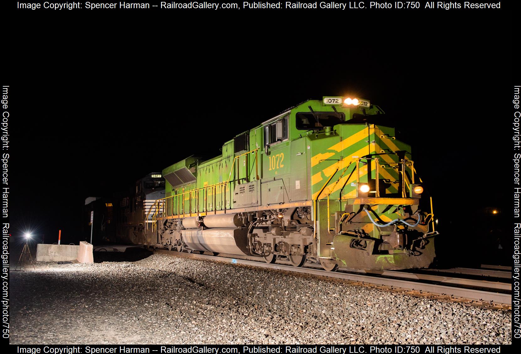 NS 1072 is a class EMD SD70ACe and  is pictured in Lydick, Indiana, USA.  This was taken along the Chicago Line on the Norfolk Southern. Photo Copyright: Spencer Harman uploaded to Railroad Gallery on 02/24/2023. This photograph of NS 1072 was taken on Friday, February 24, 2023. All Rights Reserved. 