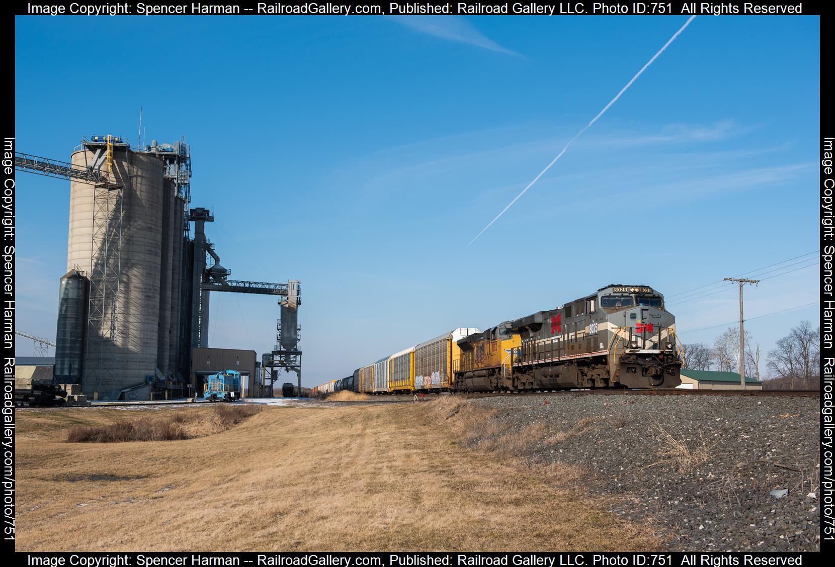 NS 8025 is a class GE ES44AC and  is pictured in Waterloo, Indiana, USA.  This was taken along the Chicago Line on the Norfolk Southern. Photo Copyright: Spencer Harman uploaded to Railroad Gallery on 02/25/2023. This photograph of NS 8025 was taken on Saturday, February 25, 2023. All Rights Reserved. 