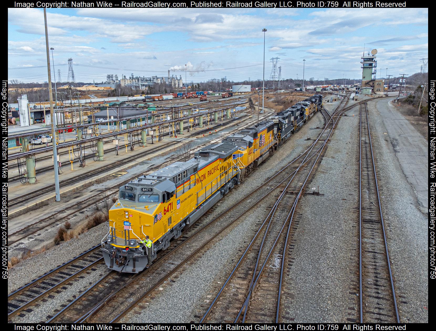 UP 6471 is a class CC44ACM and  is pictured in Linwood, North Carolina, United States.  This was taken along the Piedmont Divison  on the Union Pacific Railroad. Photo Copyright: Nathan Wike uploaded to Railroad Gallery on 02/26/2023. This photograph of UP 6471 was taken on Saturday, January 14, 2023. All Rights Reserved. 