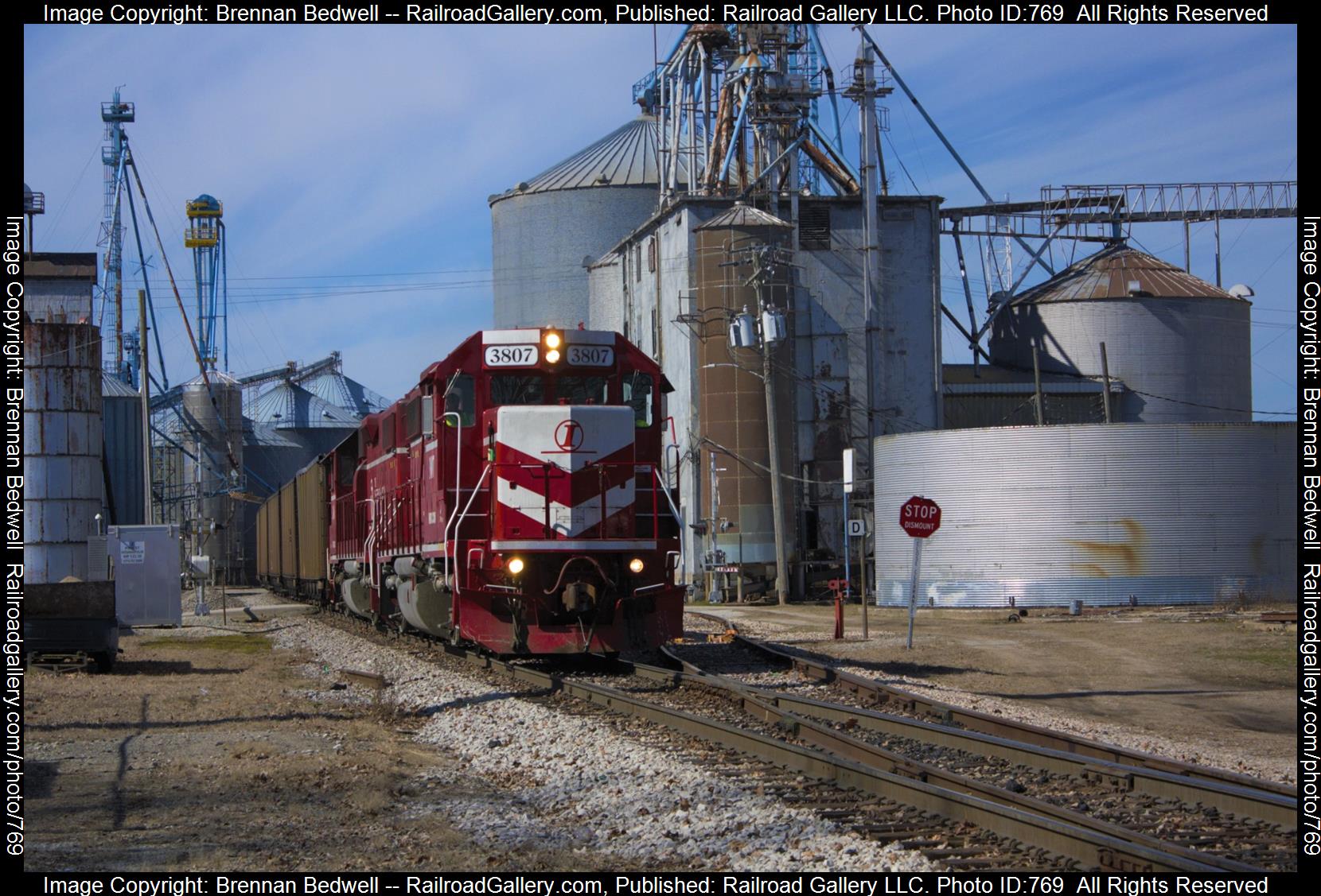 INRD 3807 is a class GP38-2 and  is pictured in Palestine, Illinois, United States.  This was taken along the Indianapolis Subdivision on the Indiana Rail Road. Photo Copyright: Brennan Bedwell uploaded to Railroad Gallery on 02/27/2023. This photograph of INRD 3807 was taken on Monday, February 20, 2023. All Rights Reserved. 