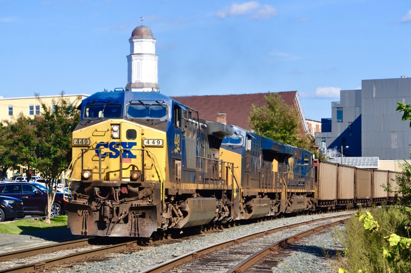 CSXT 449 is a class GE AC4400CW and  is pictured in Charlottesville, Virginia, United States.  This was taken along the North Mountain Subdivision  on the Buckingham Branch Railroad. Photo Copyright: Robby Lefkowitz uploaded to Railroad Gallery on 11/13/2022. This photograph of CSXT 449 was taken on Tuesday, September 13, 2022. All Rights Reserved. 