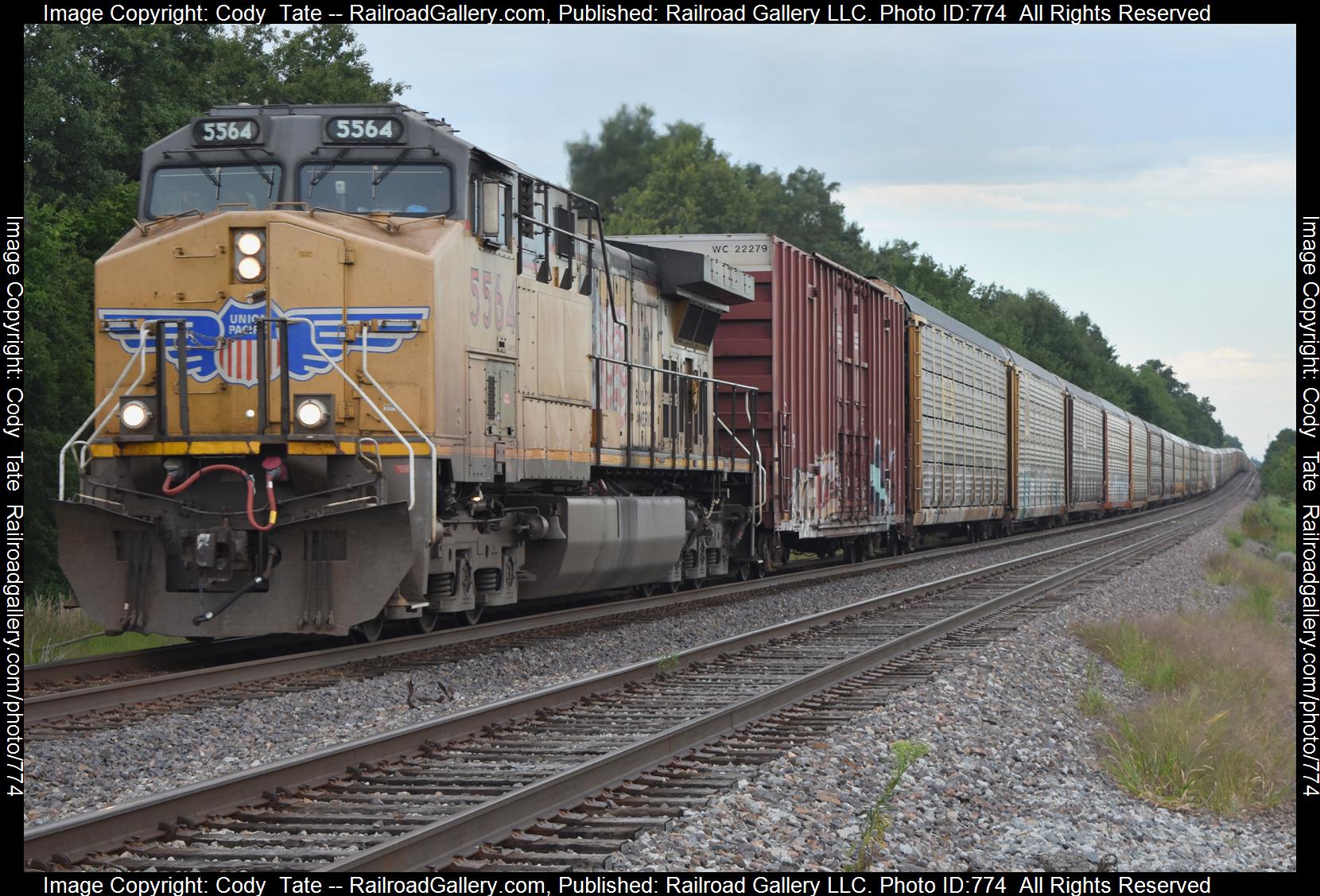 UP 5564 is a class C44ACCTE and  is pictured in Kell, Illinois, USA.  This was taken along the Salem sub on the Union Pacific Railroad. Photo Copyright: Cody  Tate uploaded to Railroad Gallery on 02/27/2023. This photograph of UP 5564 was taken on Saturday, August 20, 2022. All Rights Reserved. 