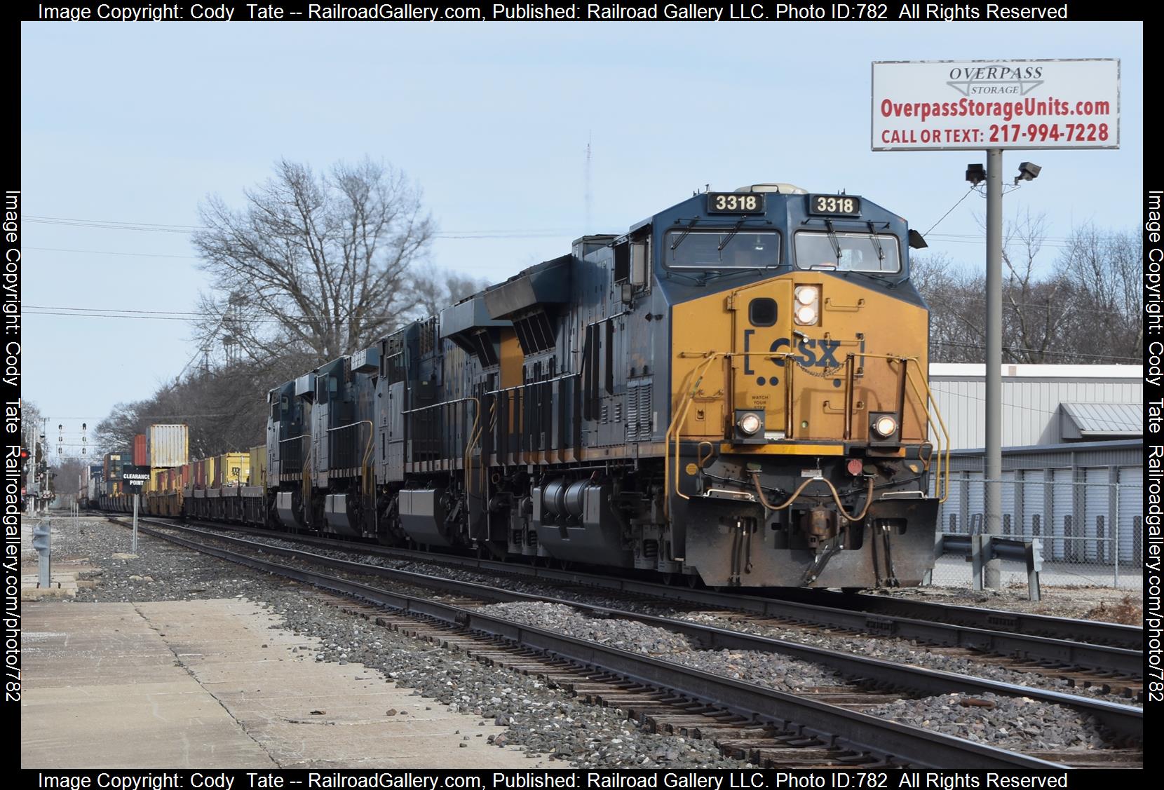 CSXT 3318 is a class ET44AC and  is pictured in Effingham , Illinois, USA.  This was taken along the Saint Louis subdivision  on the CSX Transportation. Photo Copyright: Cody  Tate uploaded to Railroad Gallery on 02/28/2023. This photograph of CSXT 3318 was taken on Saturday, February 18, 2023. All Rights Reserved. 