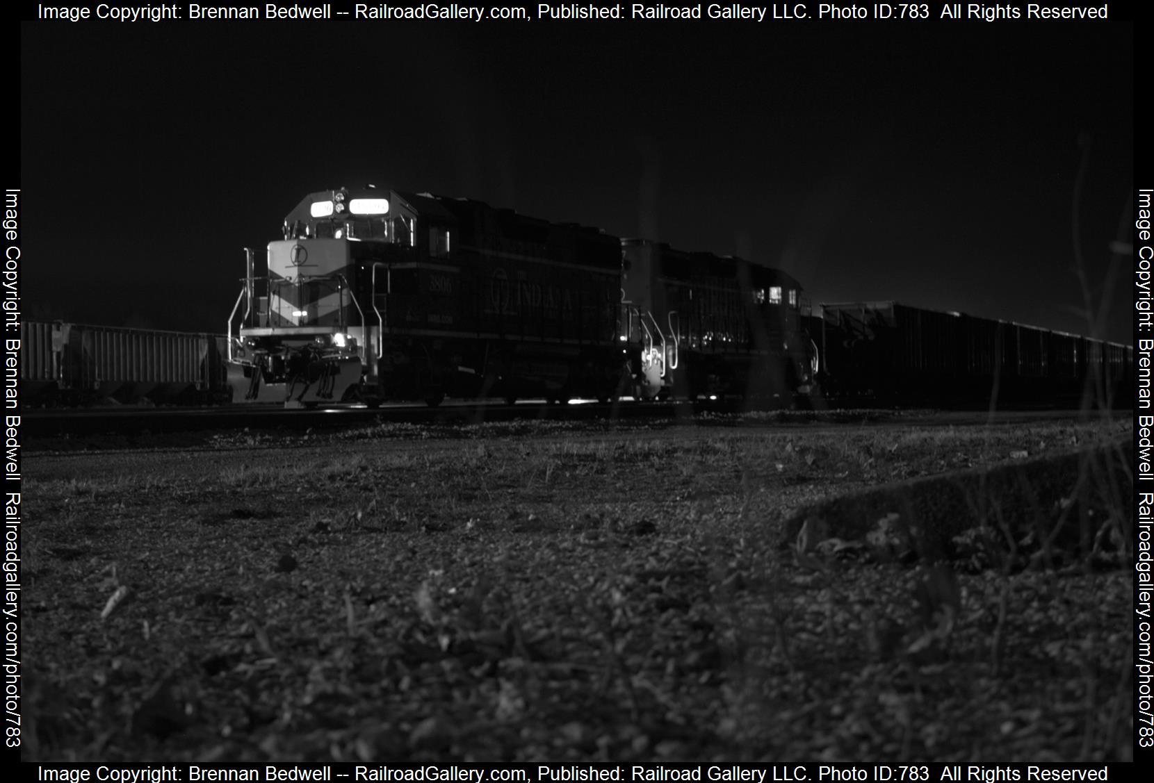 INRD 3806 is a class GP38-2 and  is pictured in Palestine, Illinois, United States.  This was taken along the Indianapolis Subdivision on the Indiana Rail Road. Photo Copyright: Brennan Bedwell uploaded to Railroad Gallery on 03/01/2023. This photograph of INRD 3806 was taken on Sunday, February 19, 2023. All Rights Reserved. 