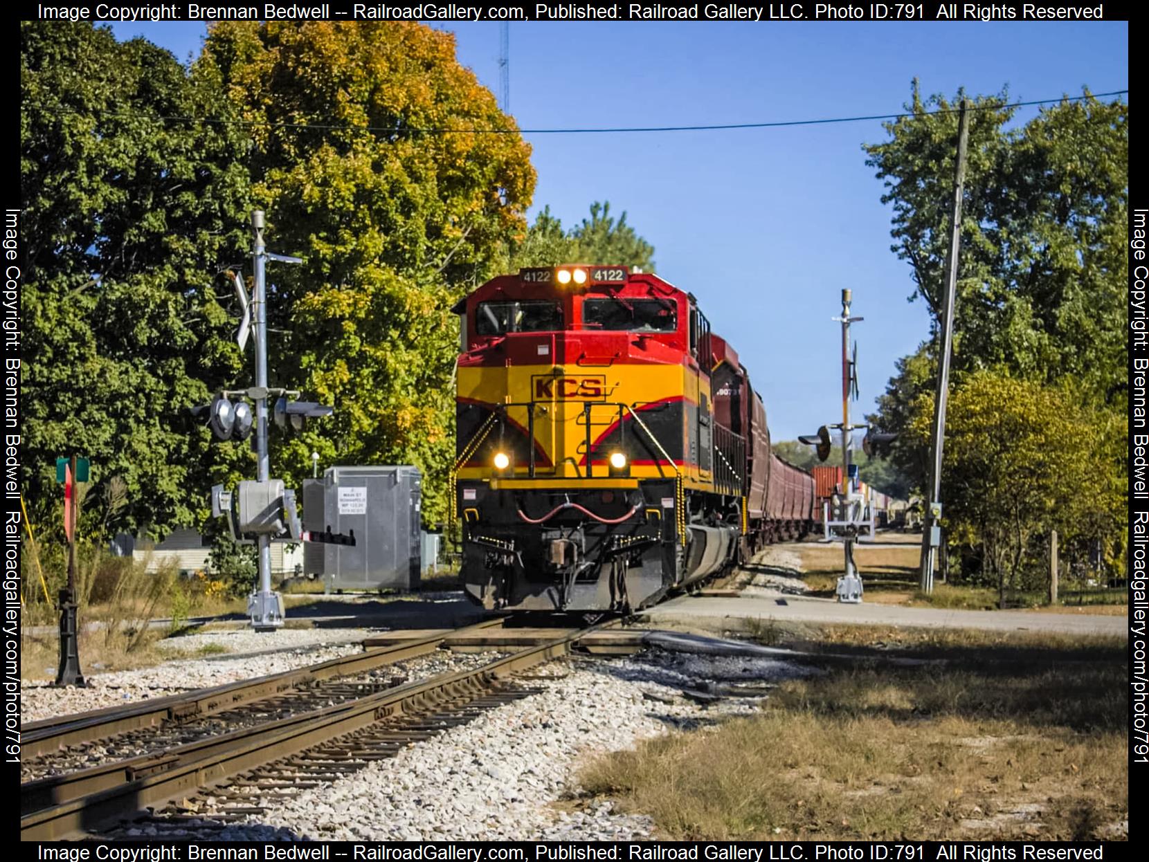 KCS 4122 is a class SD70ACe and  is pictured in Palestine , Illinois , United States .  This was taken along the Indianapolis Subdivision  on the Kansas City Southern Railway. Photo Copyright: Brennan Bedwell uploaded to Railroad Gallery on 03/02/2023. This photograph of KCS 4122 was taken on Saturday, October 15, 2022. All Rights Reserved. 