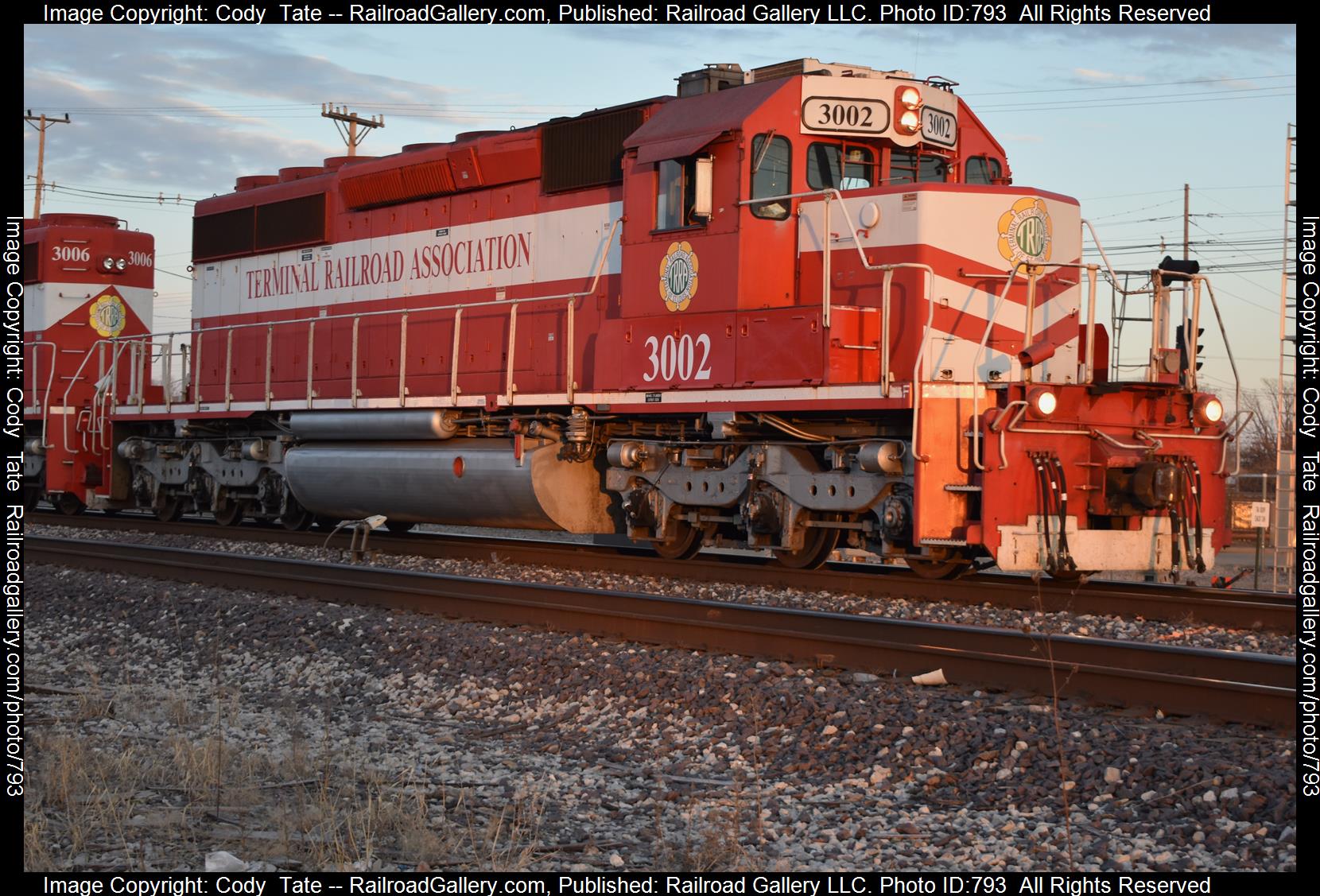 TRRA 3002 is a class SD40-3 and  is pictured in Madison , Illinois, USA.  This was taken along the TRRA  on the Terminal Railroad Association of St. Louis. Photo Copyright: Cody  Tate uploaded to Railroad Gallery on 03/02/2023. This photograph of TRRA 3002 was taken on Saturday, January 21, 2023. All Rights Reserved. 