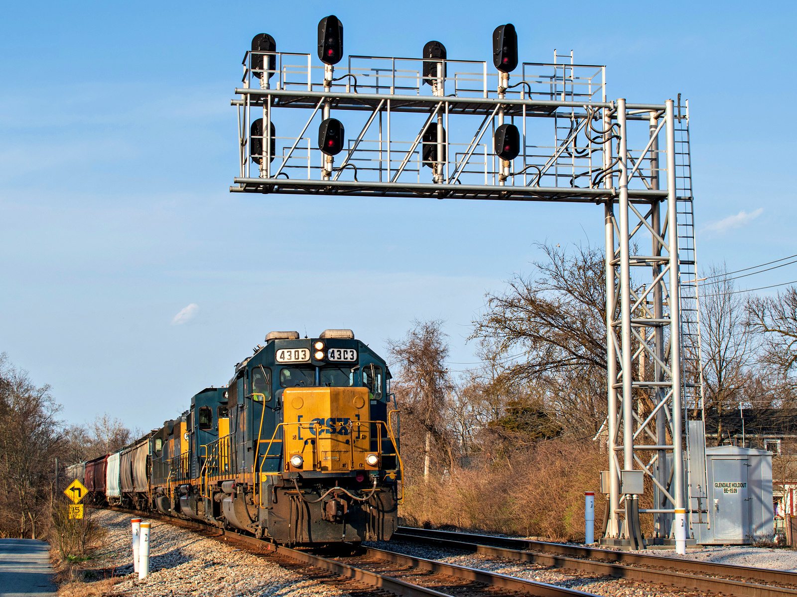 CSXT 4303 is a class EMD GP39-2 and  is pictured in Glendale, OH, United States.  This was taken along the Cincinnati Terminal Subdivision on the CSX Transportation. Photo Copyright: David Rohdenburg uploaded to Railroad Gallery on 03/03/2023. This photograph of CSXT 4303 was taken on Thursday, March 02, 2023. All Rights Reserved. 